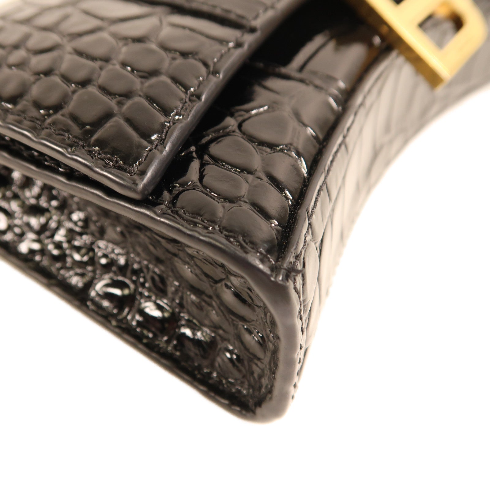BALENCIAGA 牛皮皮革Hourglass金扣鏈帶肩背袋黑色