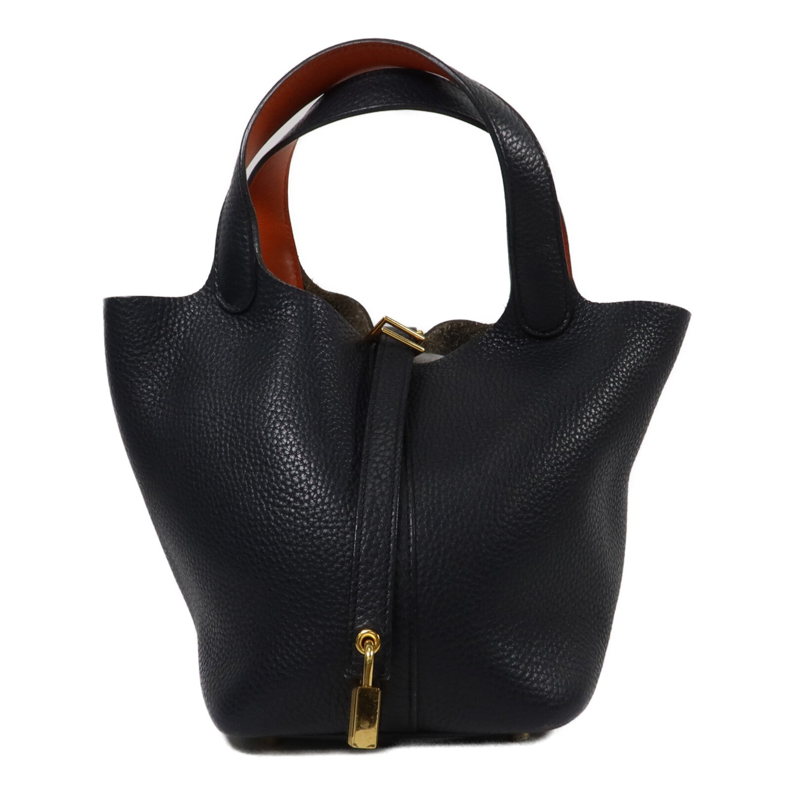 HERMES Clemence/Swift皮革Picotin PM手挽袋Bleu Indigo/Orange