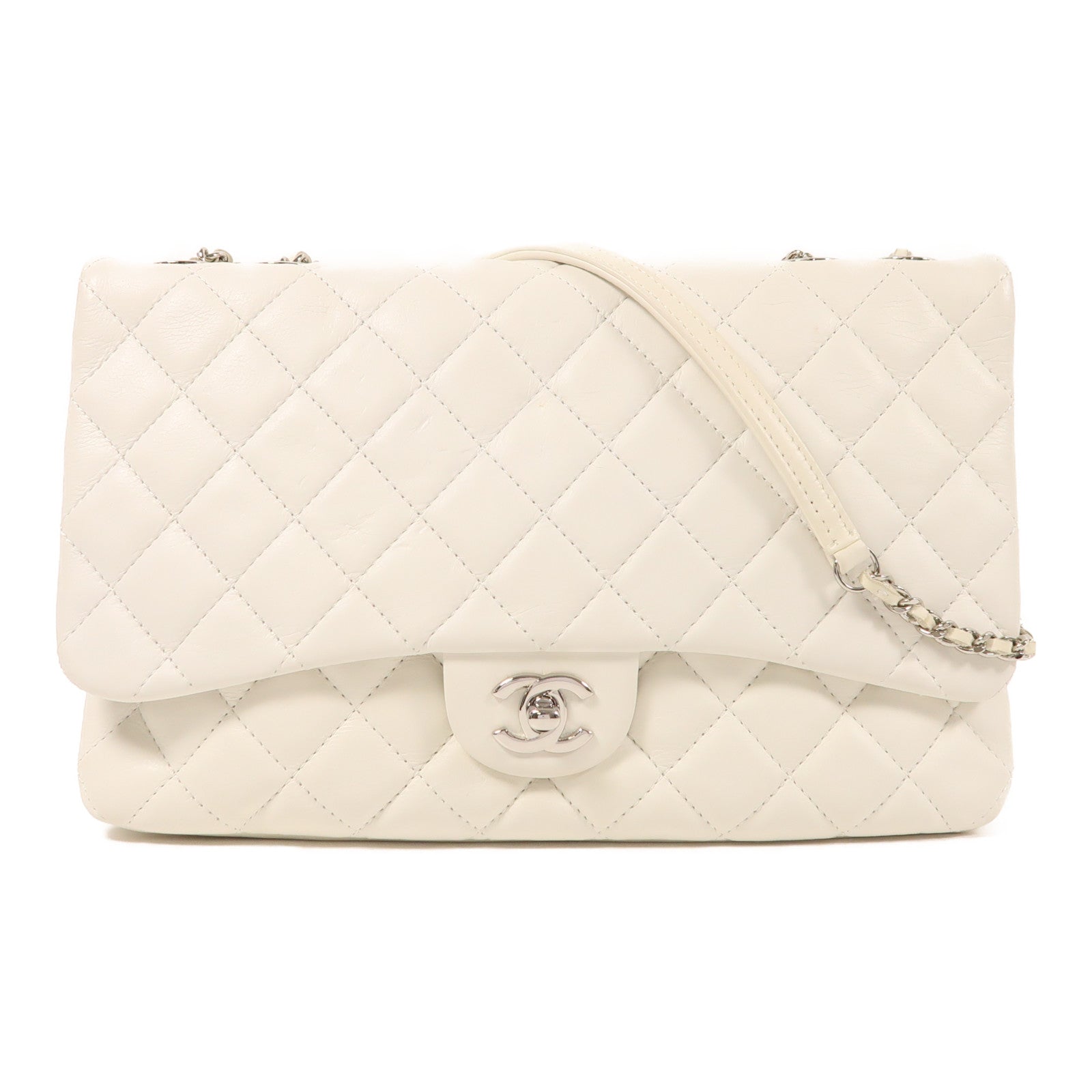 CHANEL 牛皮皮革Chain Shoulder銀扣鏈帶肩背袋