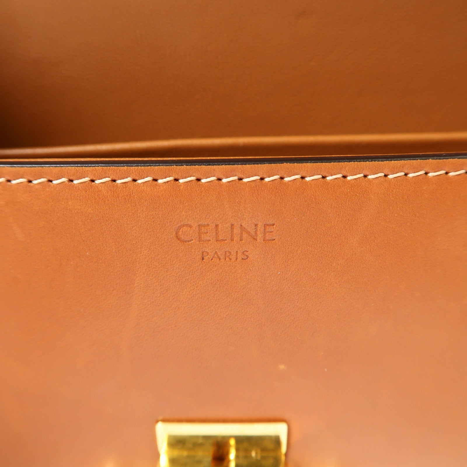 CELINE 牛皮皮革Shoulder Bag金扣肩背袋棕色