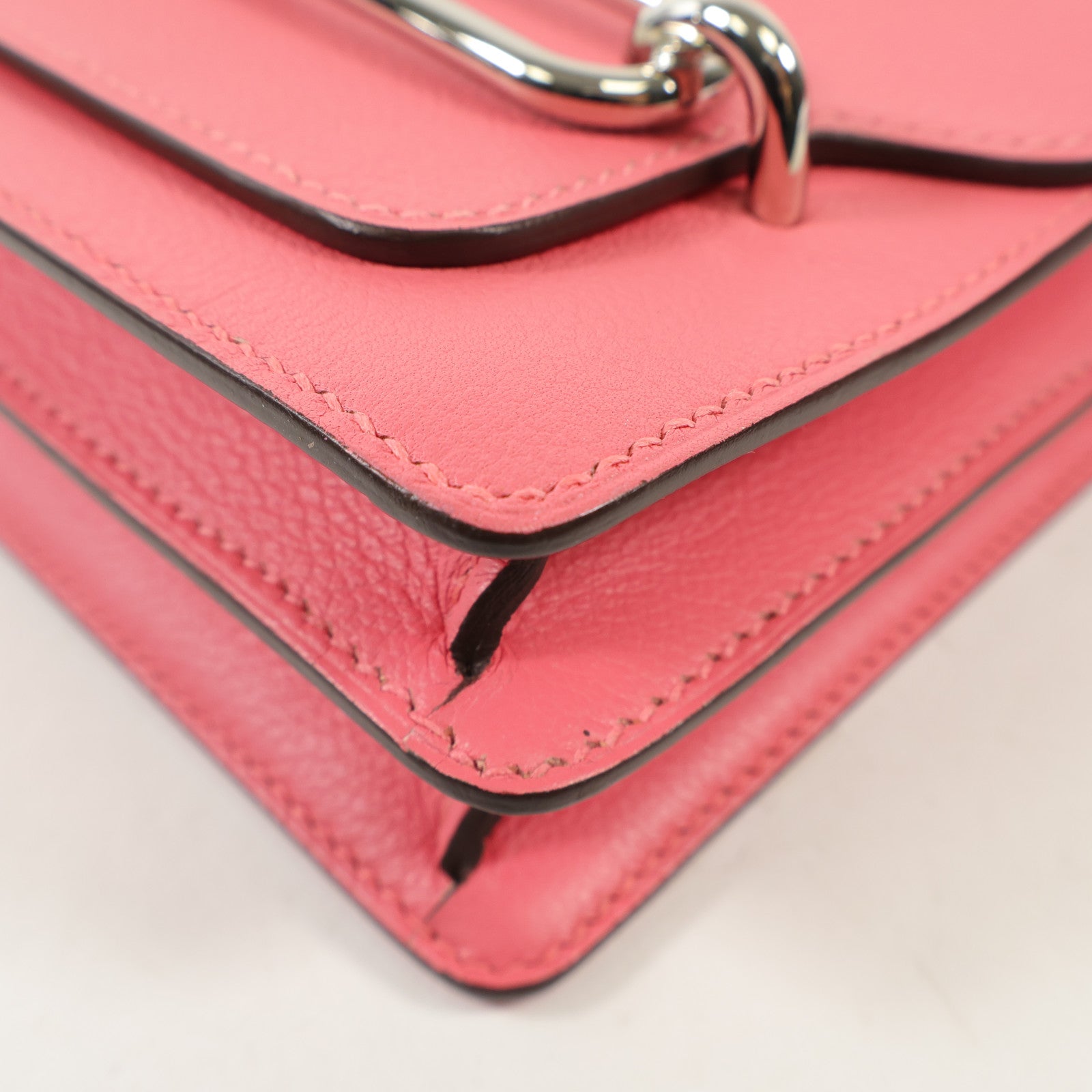 HERMES Evercolor皮革Mini Roulis銀扣肩背袋Rose Azalee