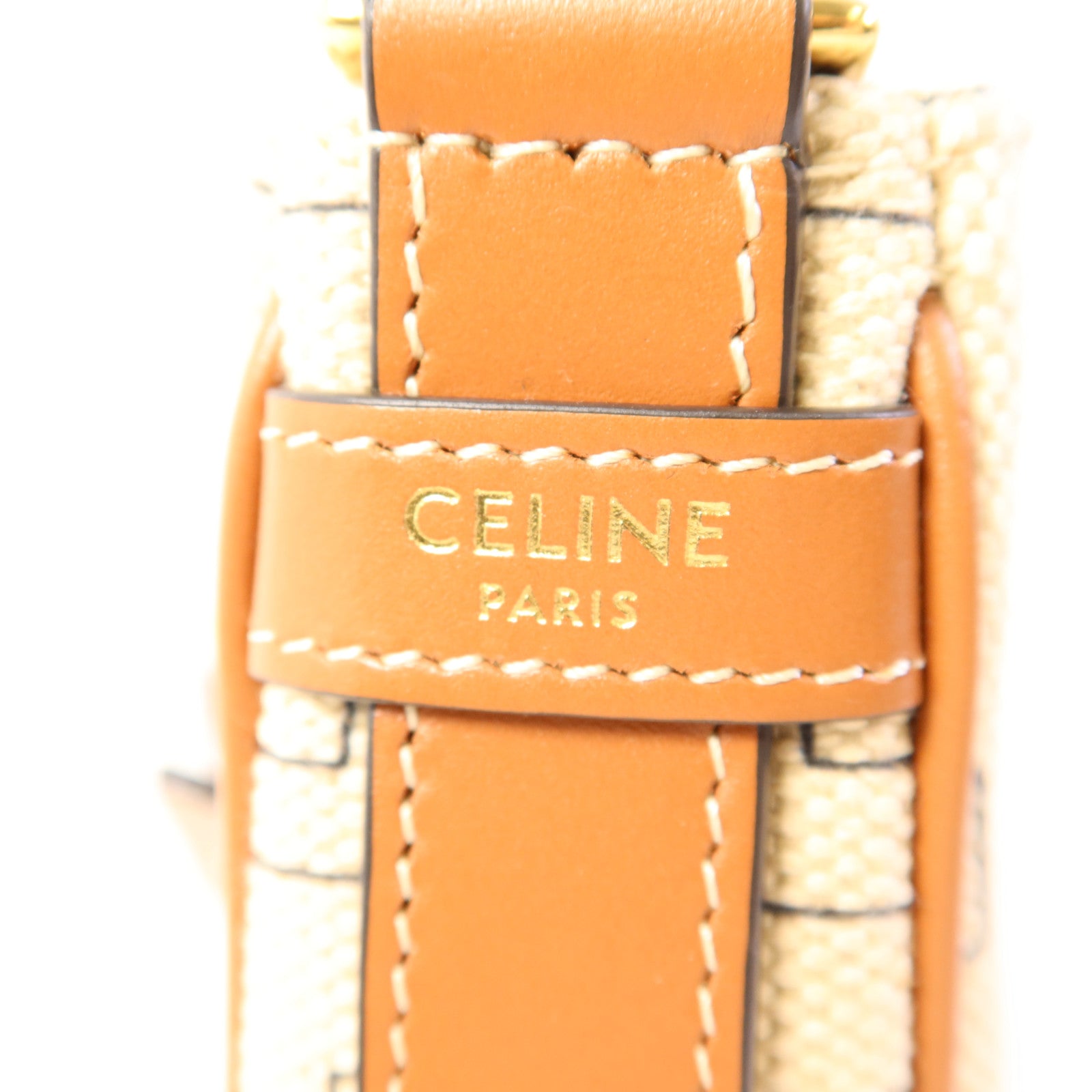 CELINE 帆布/皮革Ava Triomphe金扣肩背袋