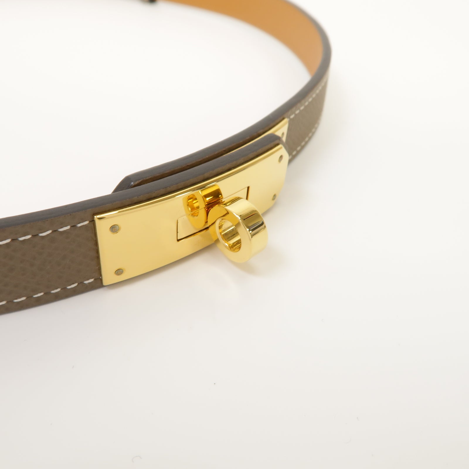 HERMES Epsom皮革Belt金扣皮帶Etoupe大象灰色