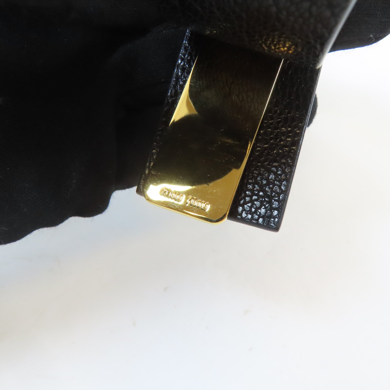 Miu Miu 皮革Top Handle 2 Way Bag金扣手挽肩背兩用袋黑色