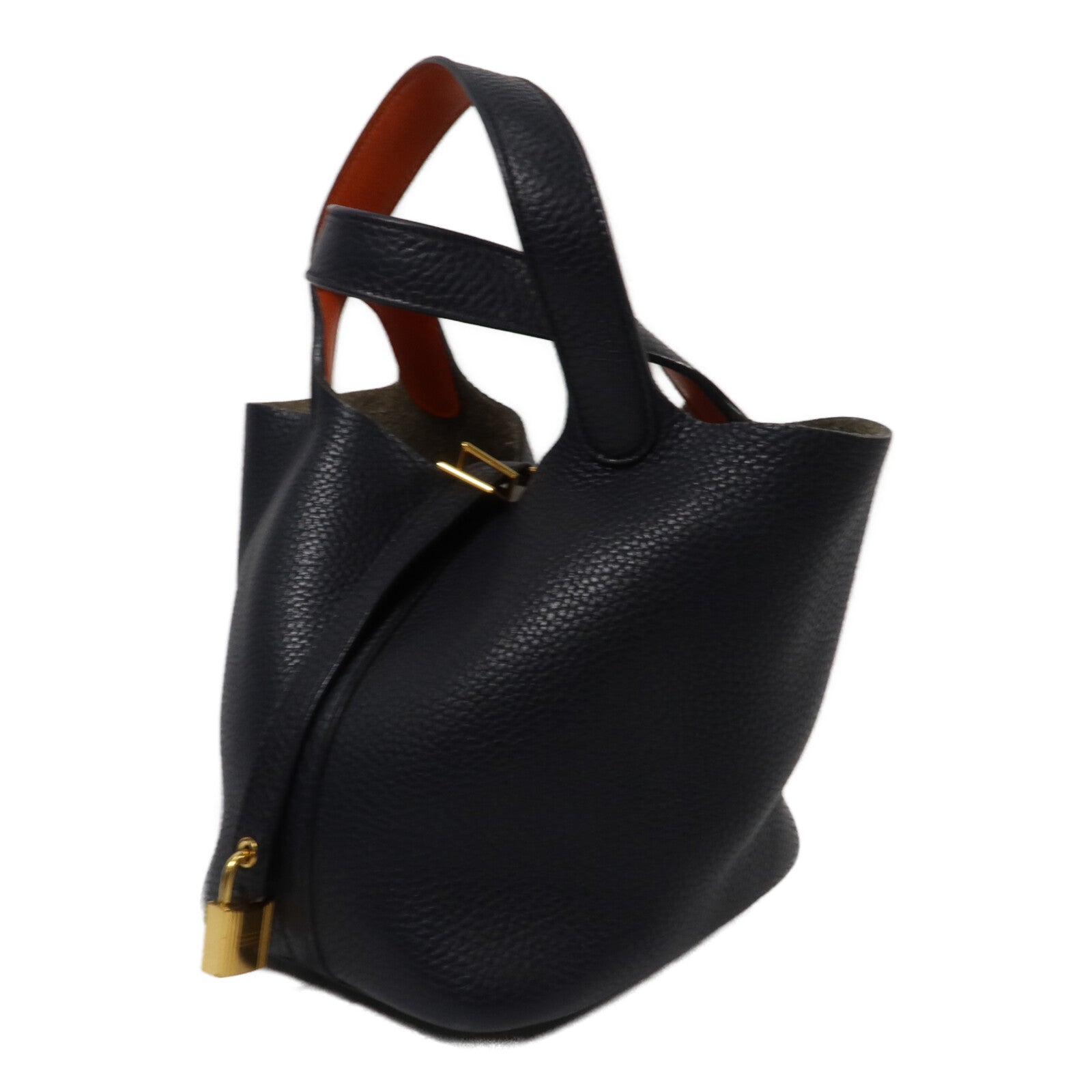 HERMES Clemence/Swift皮革Picotin PM手挽袋Bleu Indigo/Orange