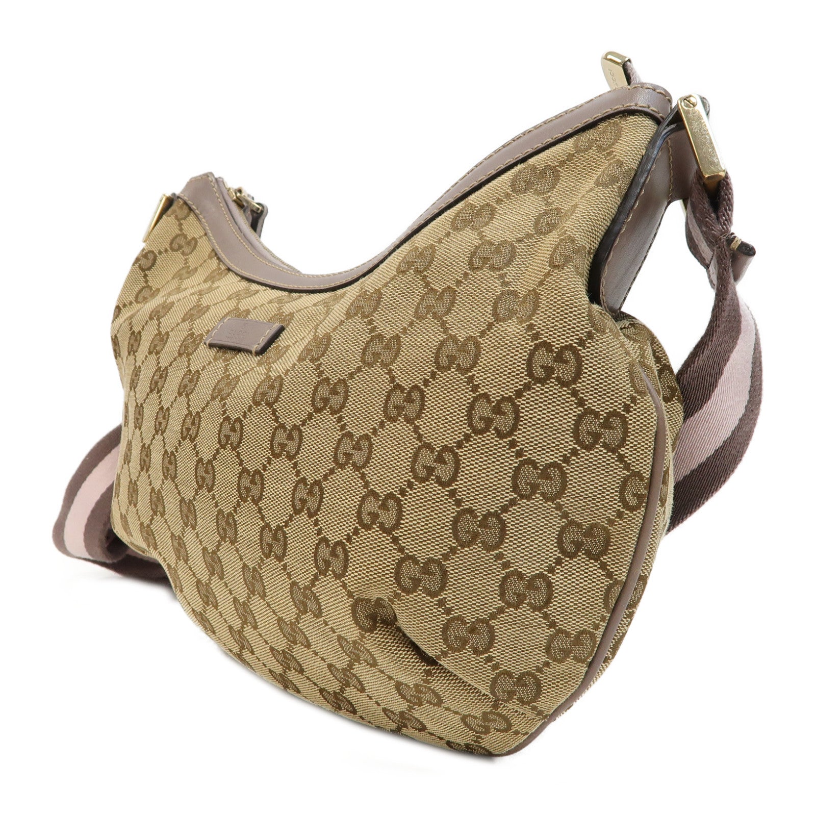 GUCCI 帆布Sherry Line Shoulder Bag金扣肩背袋啡色/粉紅色