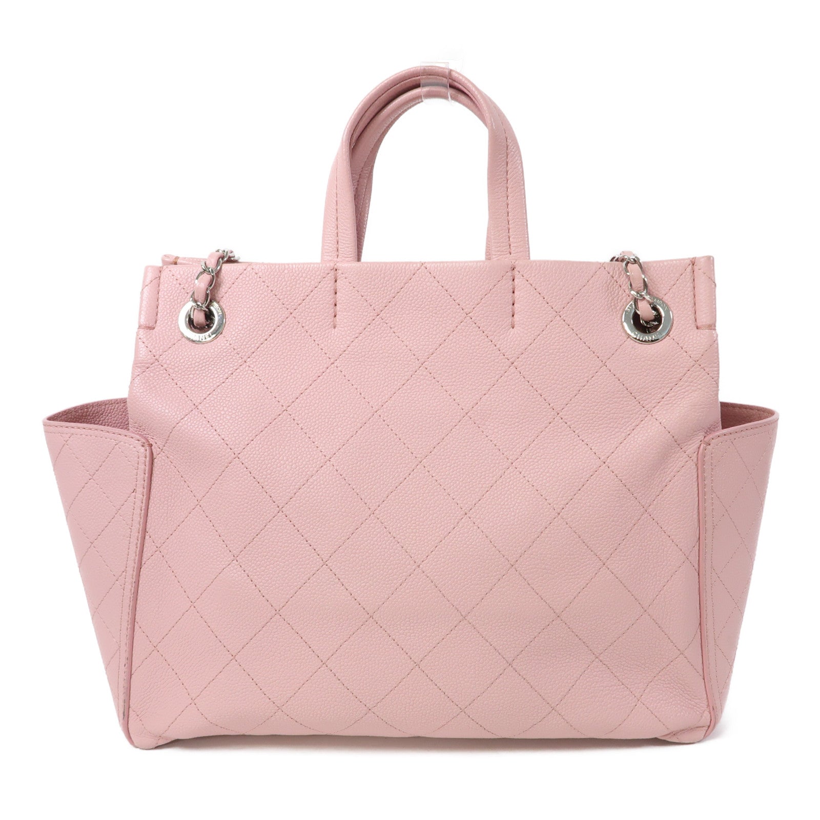 CHANEL 菱格Caviar皮革Shoulder Bag銀扣手挽肩背兩用袋粉紅色