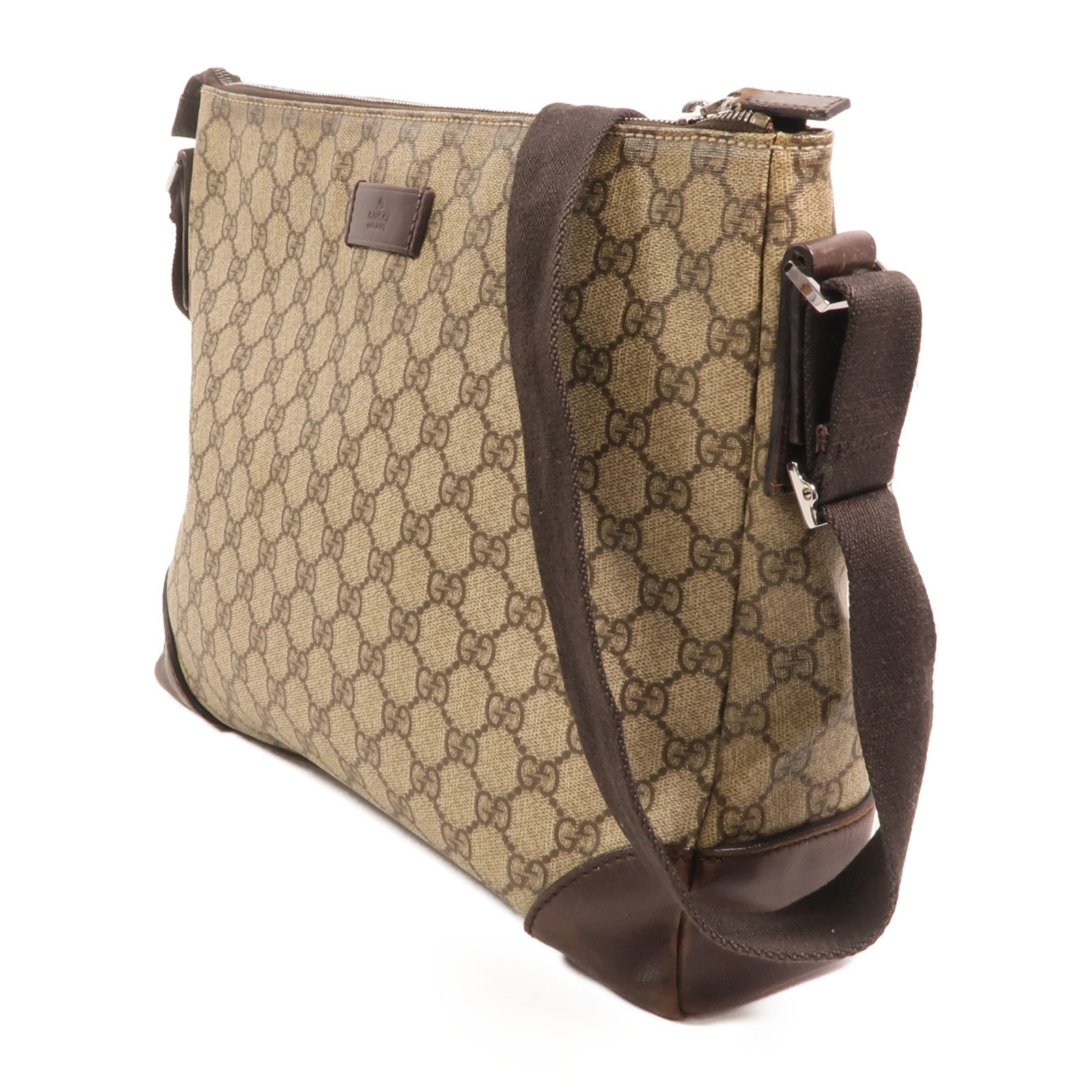 GUCCI GG帆布Shoulder Bag銀扣肩背袋