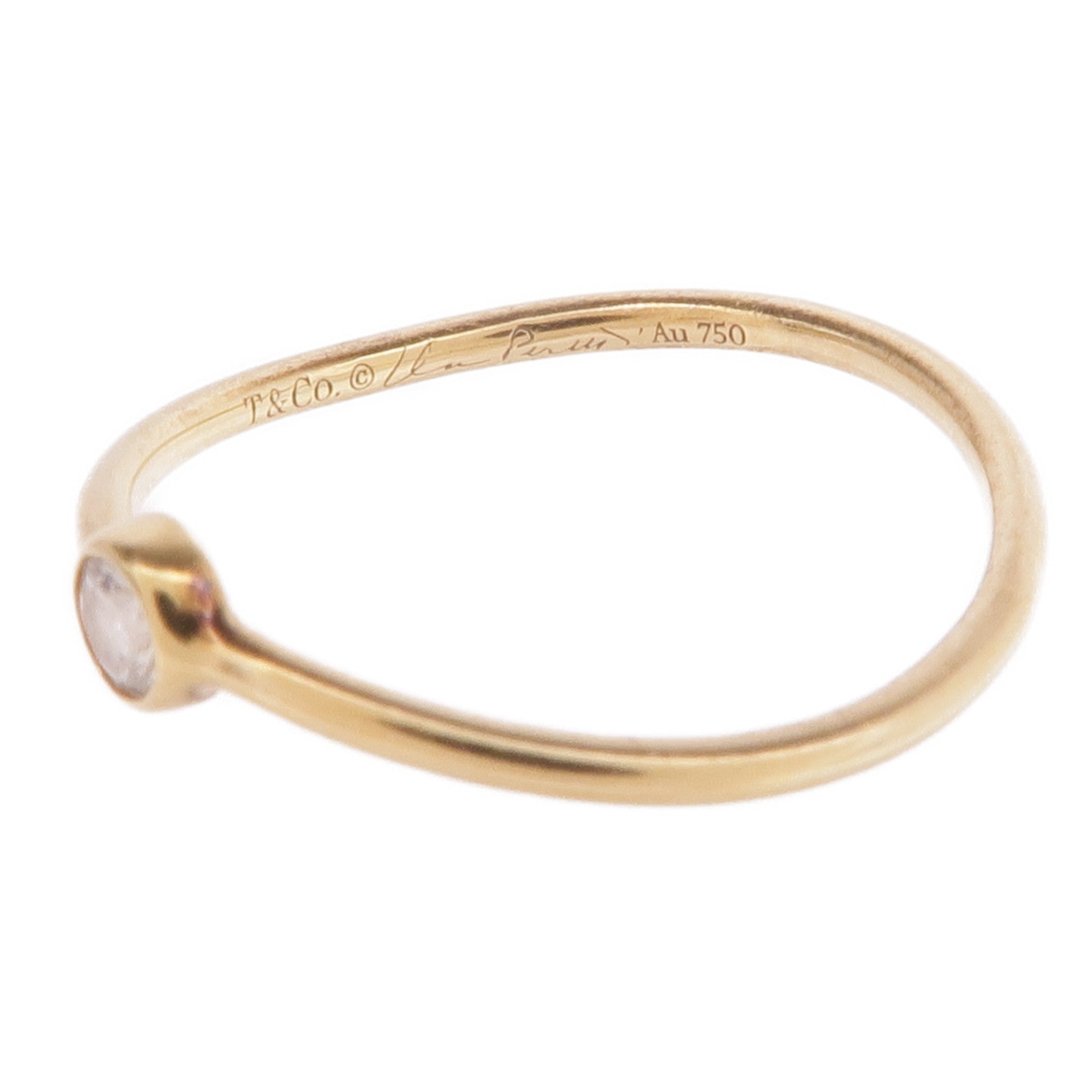 TIFFANY＆CO 18K黃金Wave Single-Row Diamond Ring鑽石戒指US#4.25