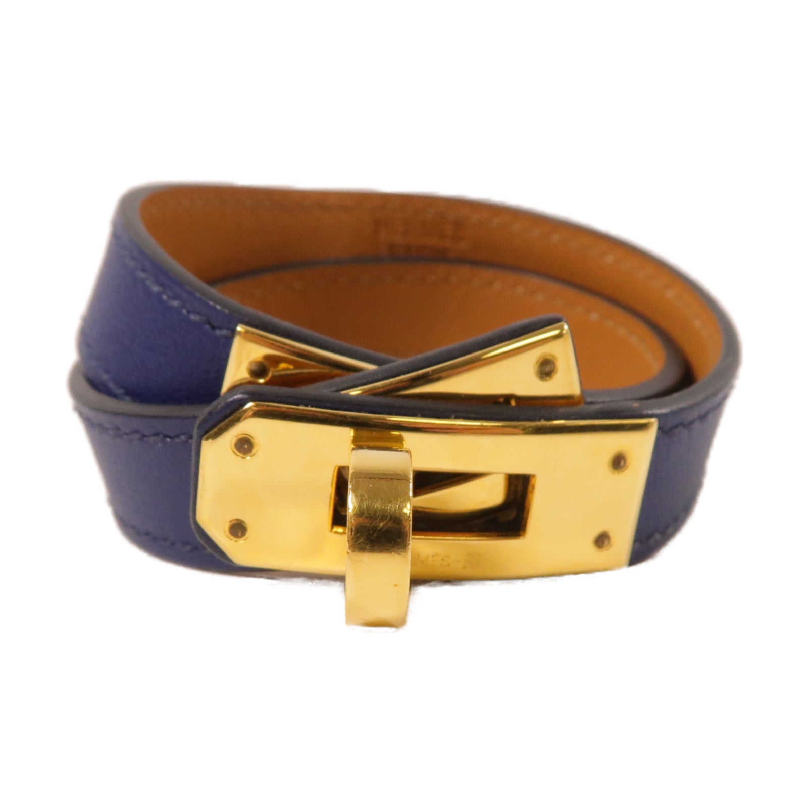 HERMES 【激減優惠】Swift皮革Kelly Double Tour Bracelet金扣手鐲藍色