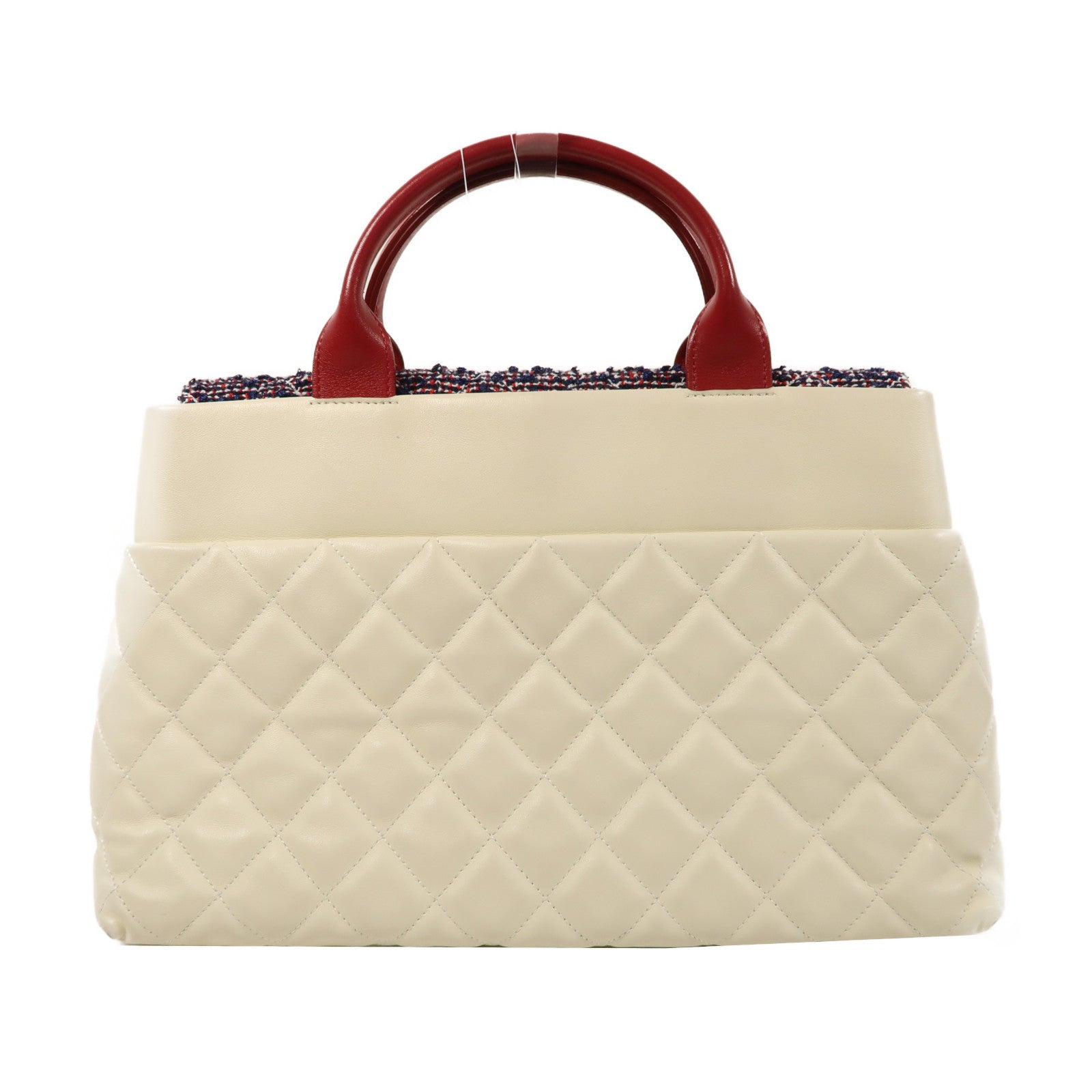 CHANEL 菱格牛皮皮革Chain Shoulder Bag銀扣手挽肩背兩用袋白色
