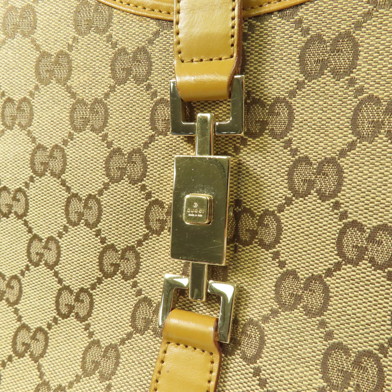 GUCCI 帆布/皮革Shoulder Bag金扣肩背袋