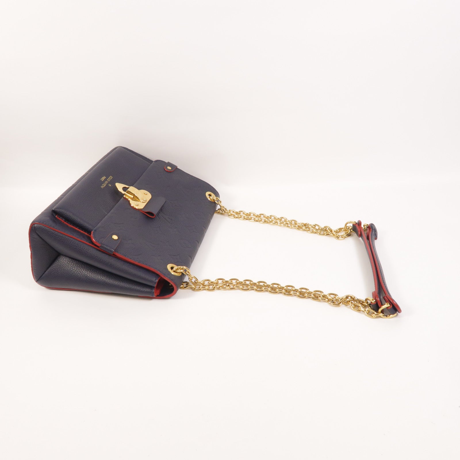 LOUIS VUITTON Monogram Empreinte Vavin PM金扣肩背袋深藍色