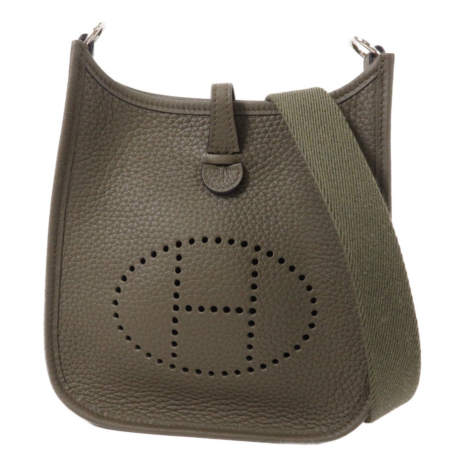 HERMES Clemence皮革Mini Evelyne肩背袋Vert Laden