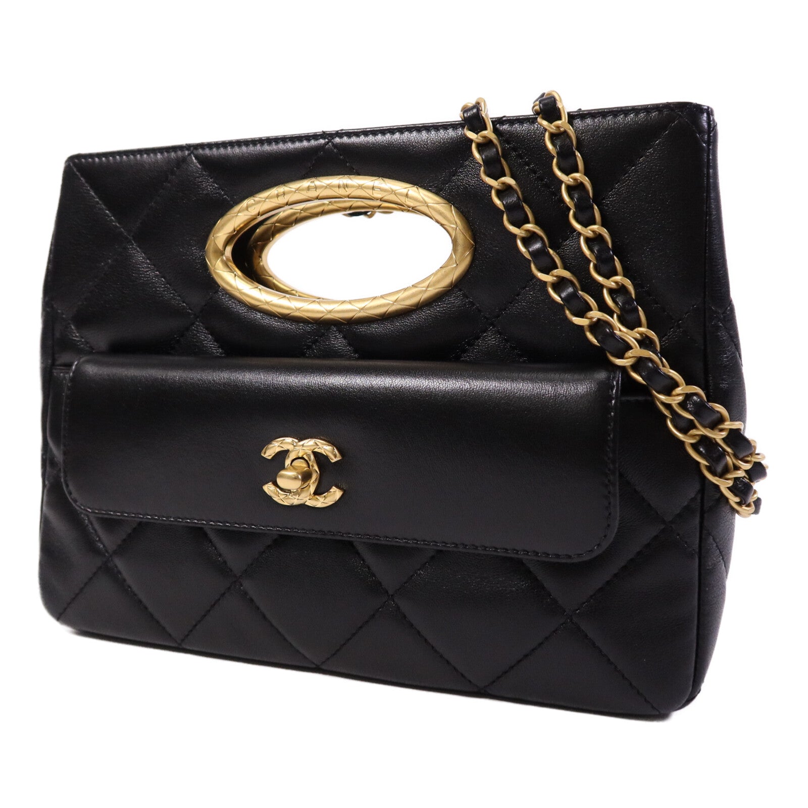 CHANEL 牛皮皮革2 Way Shoulder Bag金扣鏈帶手挽肩背兩用袋