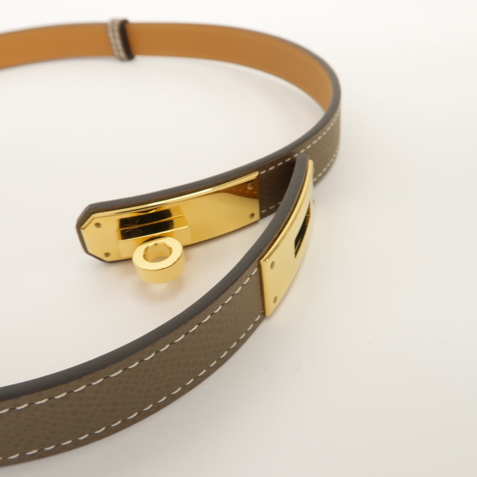 HERMES Epsom皮革Belt金扣皮帶Etoupe大象灰色