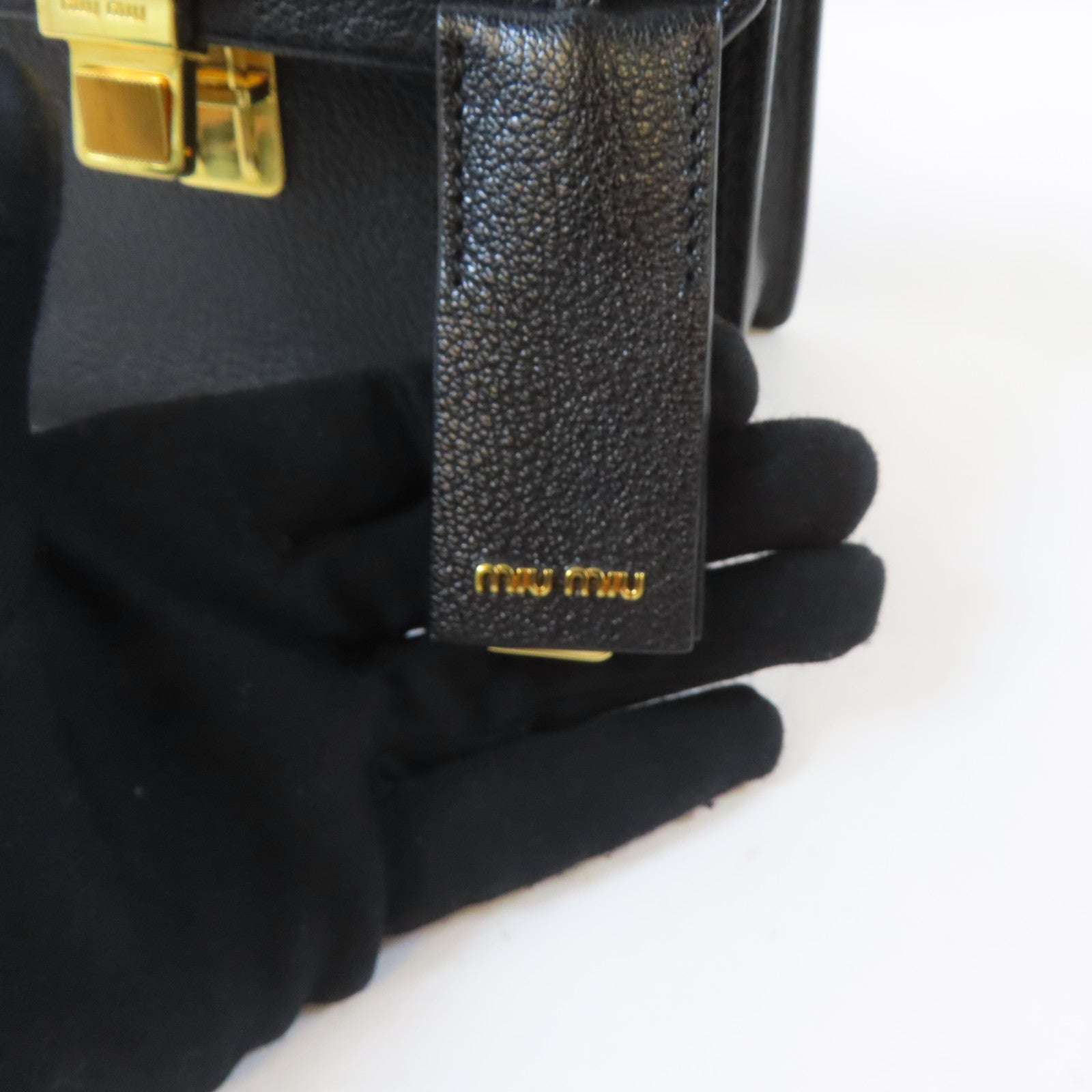 Miu Miu 皮革Top Handle 2 Way Bag金扣手挽肩背兩用袋黑色