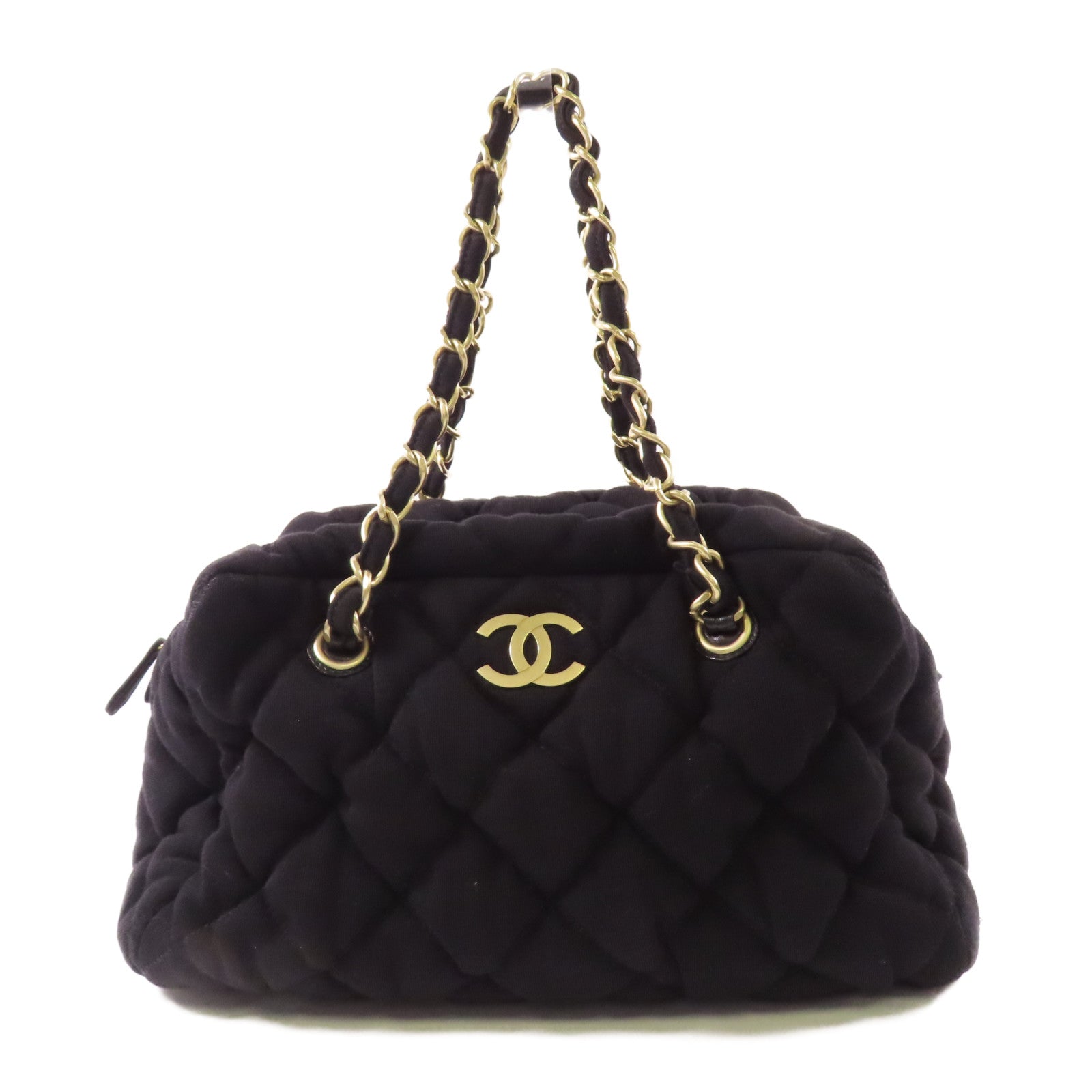 CHANEL 布料Bubble Bowler Bag銀扣鏈帶肩背袋