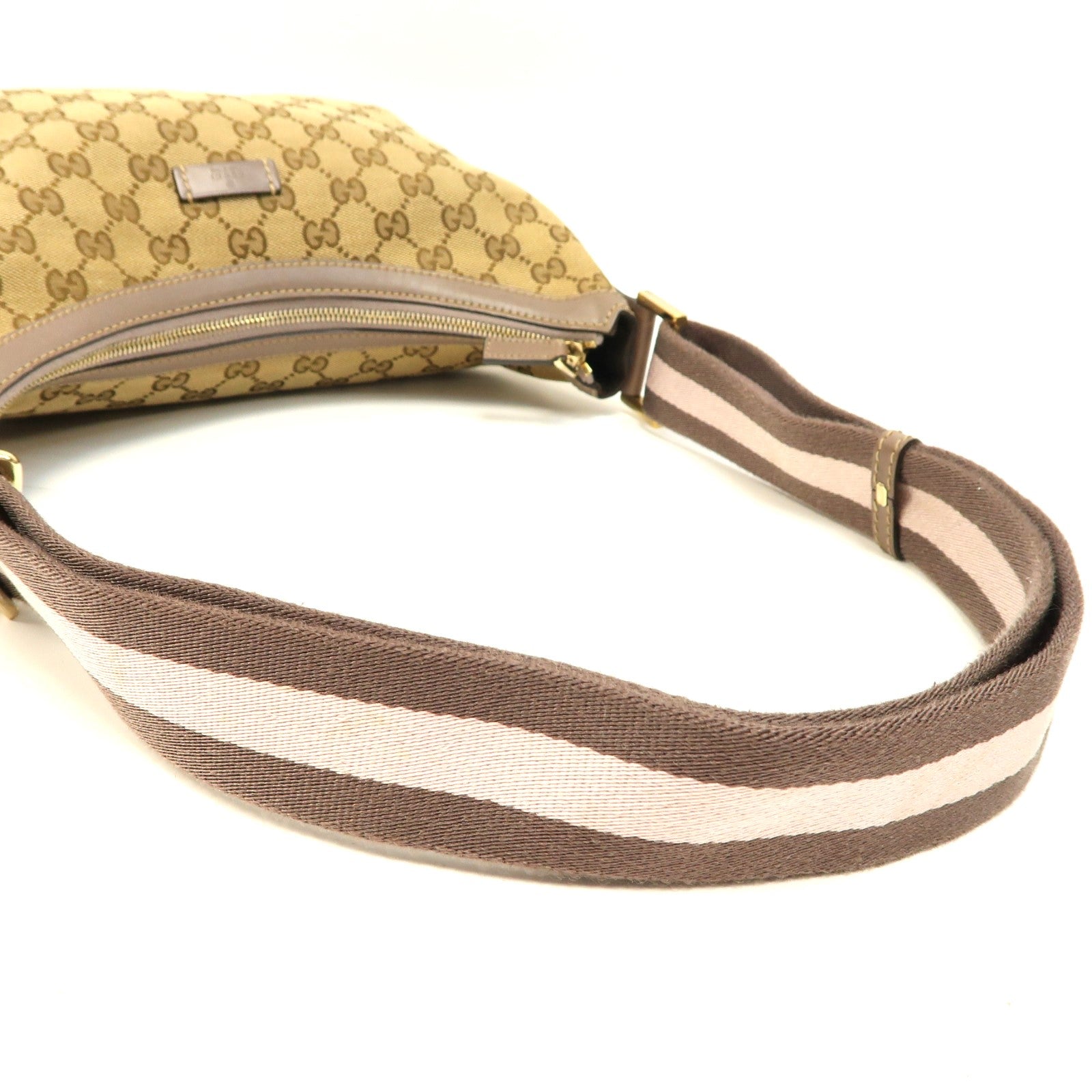 GUCCI 帆布Sherry Line Shoulder Bag金扣肩背袋啡色/粉紅色