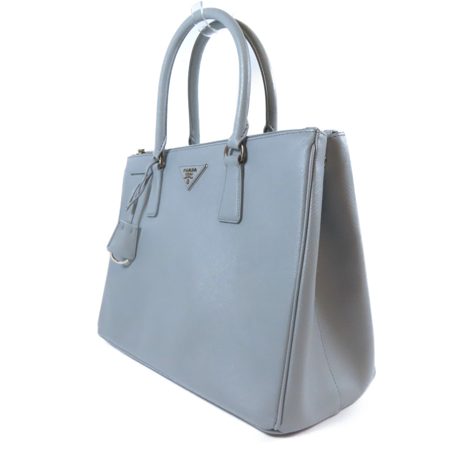 PRADA 【激減優惠】牛皮皮革Galleria Handbag銀扣手挽肩背兩用袋灰色
