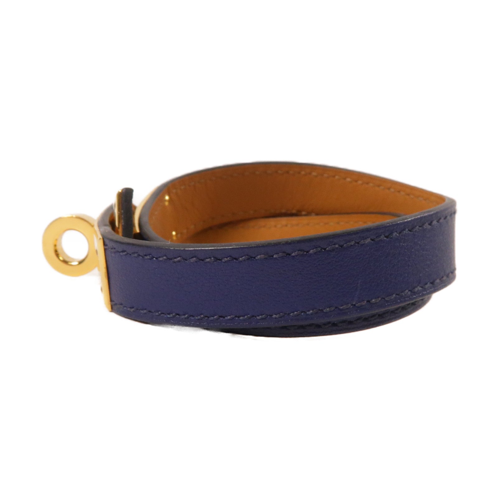 HERMES 【激減優惠】Swift皮革Kelly Double Tour Bracelet金扣手鐲藍色