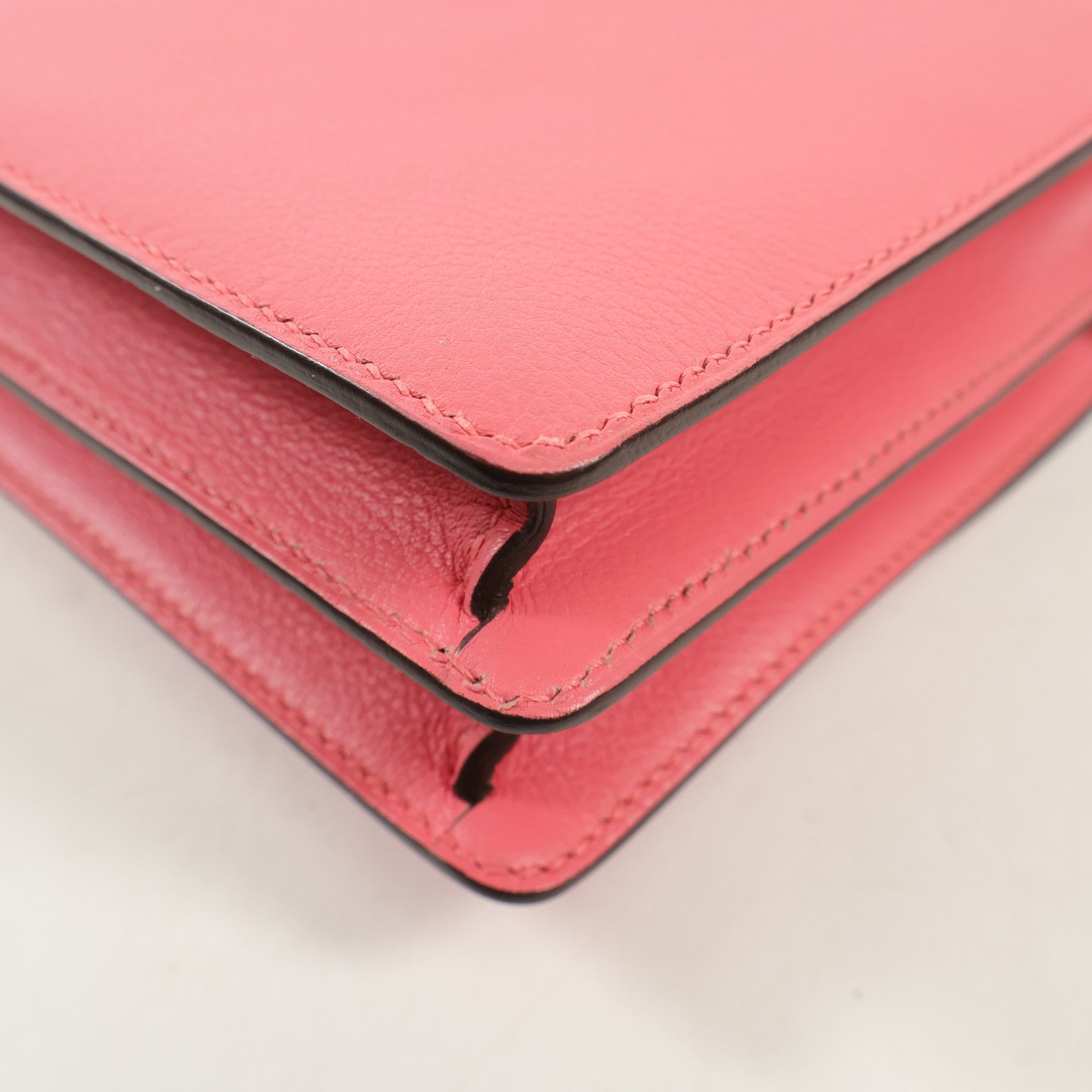 HERMES Evercolor皮革Mini Roulis銀扣肩背袋Rose Azalee