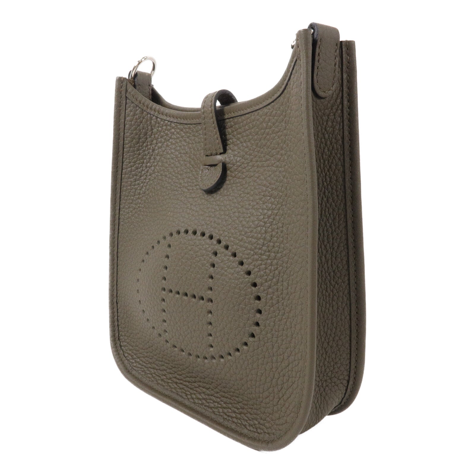 HERMES Clemence皮革Mini Evelyne肩背袋Vert Laden