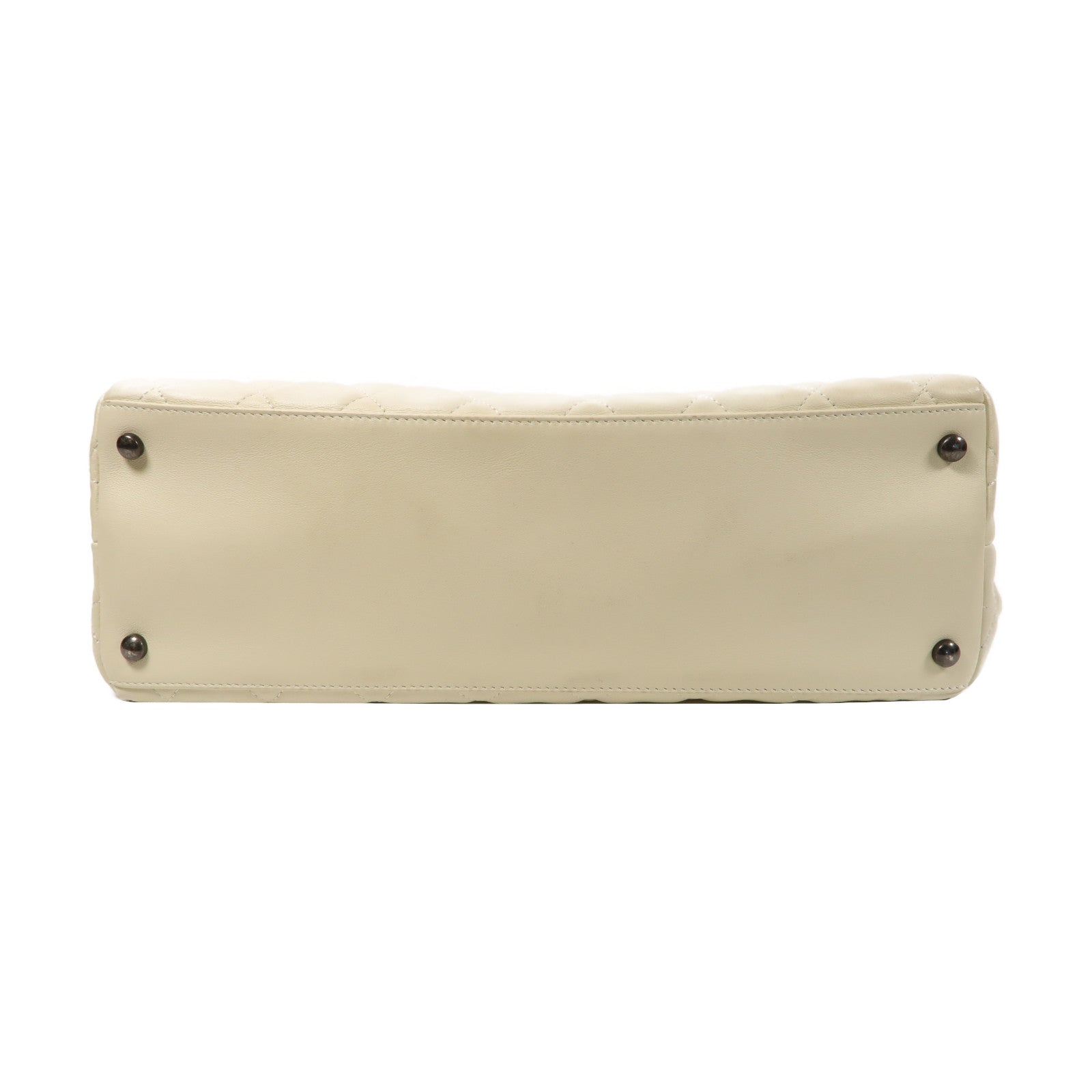 CHANEL 菱格牛皮皮革Chain Shoulder Bag銀扣手挽肩背兩用袋白色