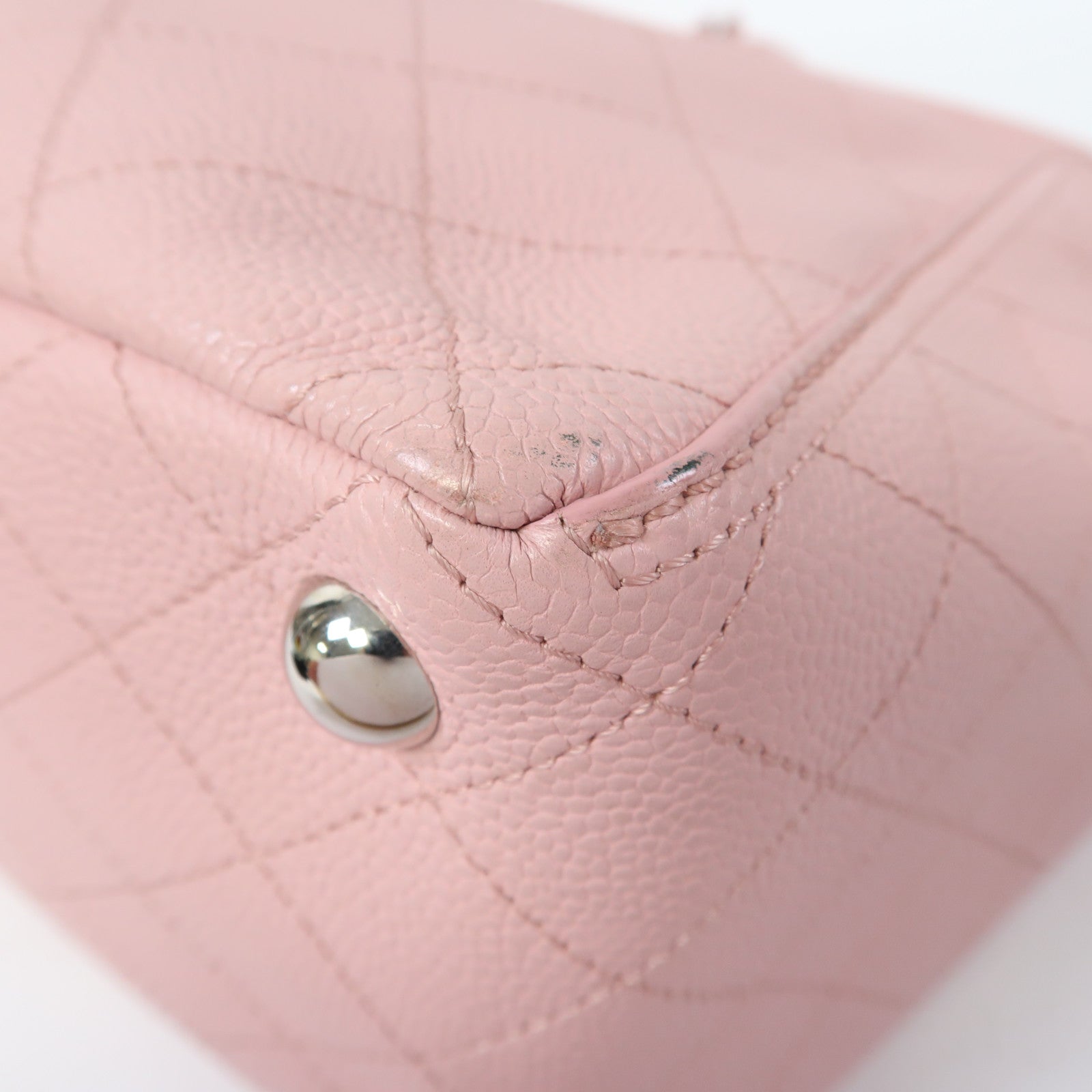 CHANEL 菱格Caviar皮革Shoulder Bag銀扣手挽肩背兩用袋粉紅色