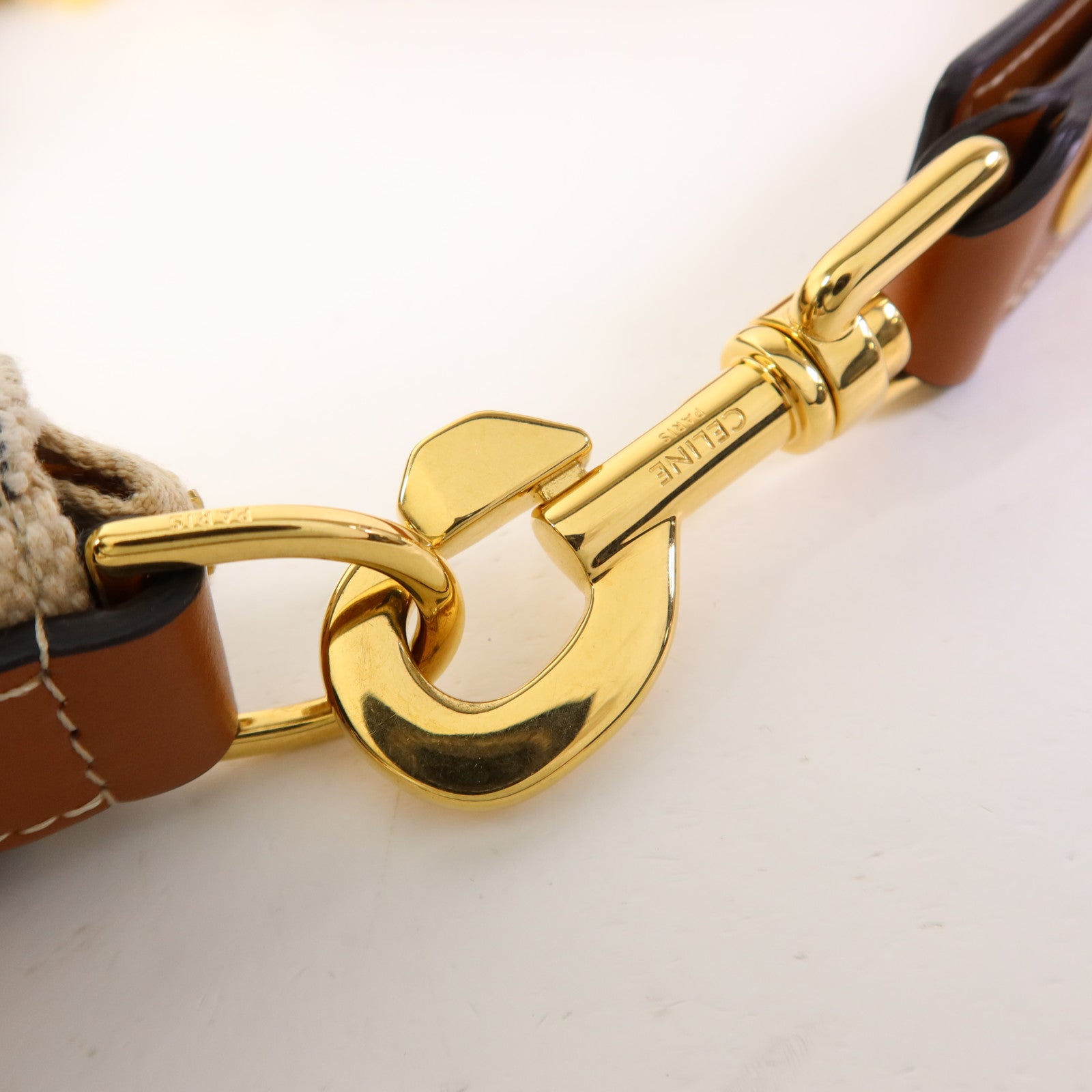 CELINE 帆布/皮革Ava Triomphe金扣肩背袋