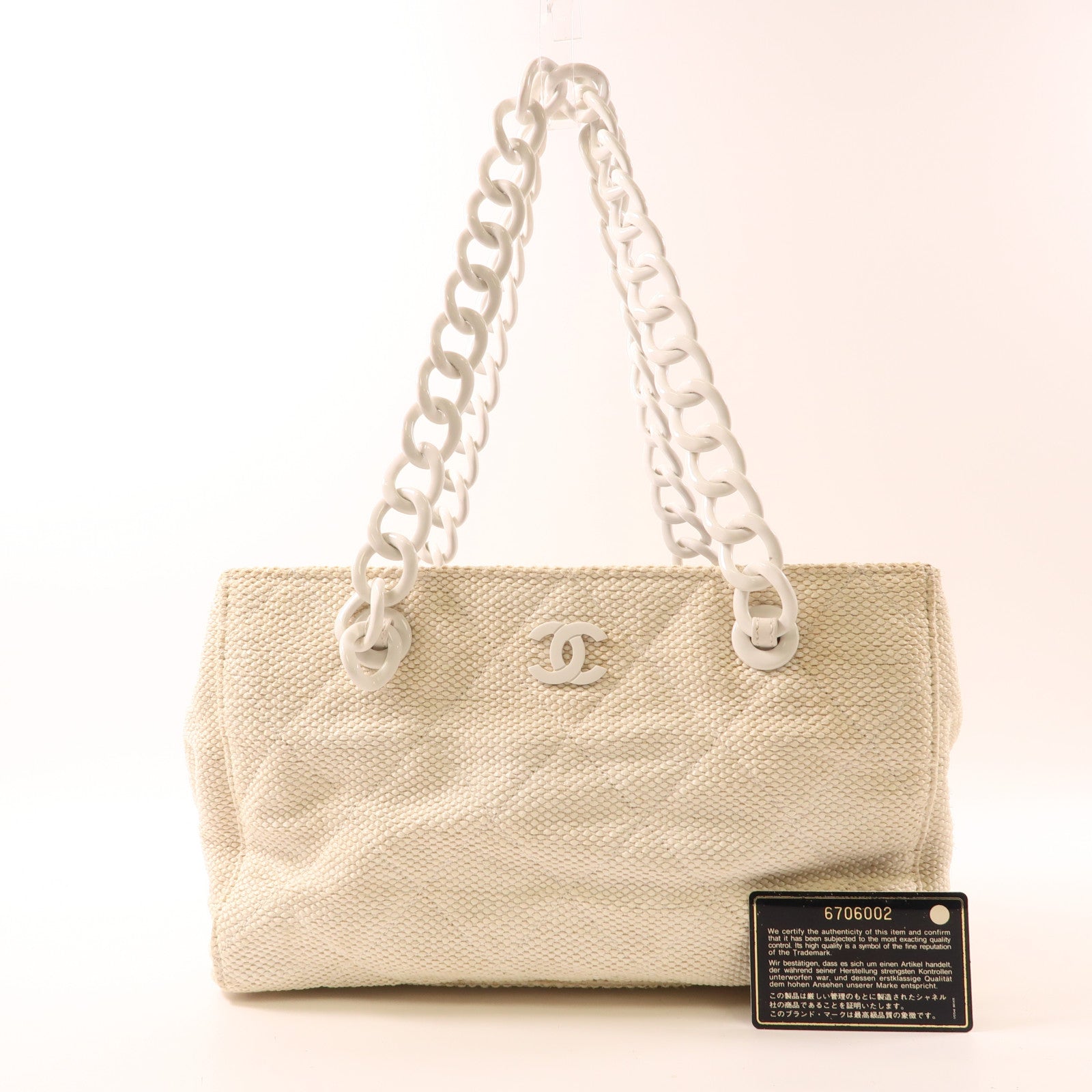 CHANEL CC Shoulder Bag Raffia White