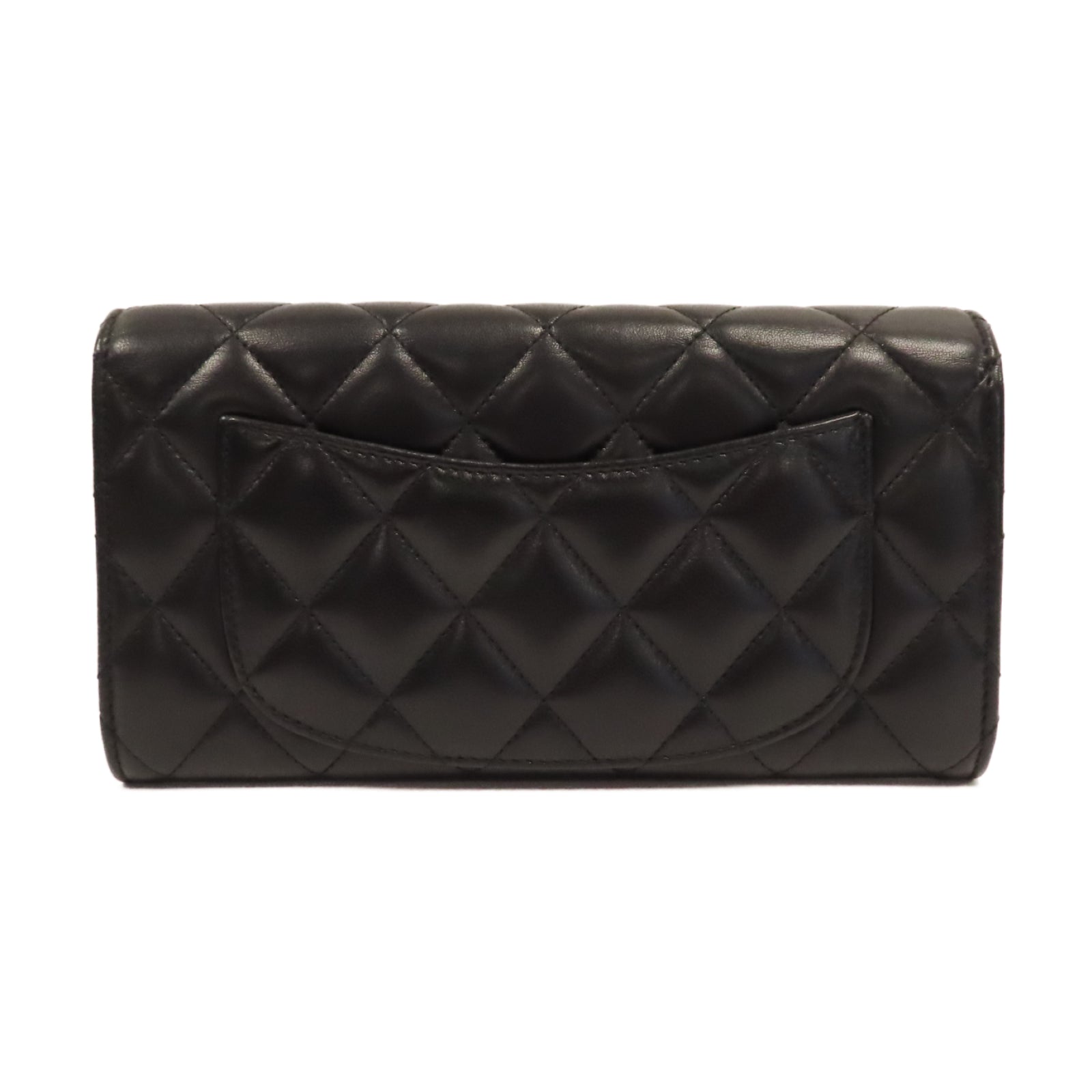 CHANEL 菱格羊皮皮革Long Wallet金扣長錢包黑色