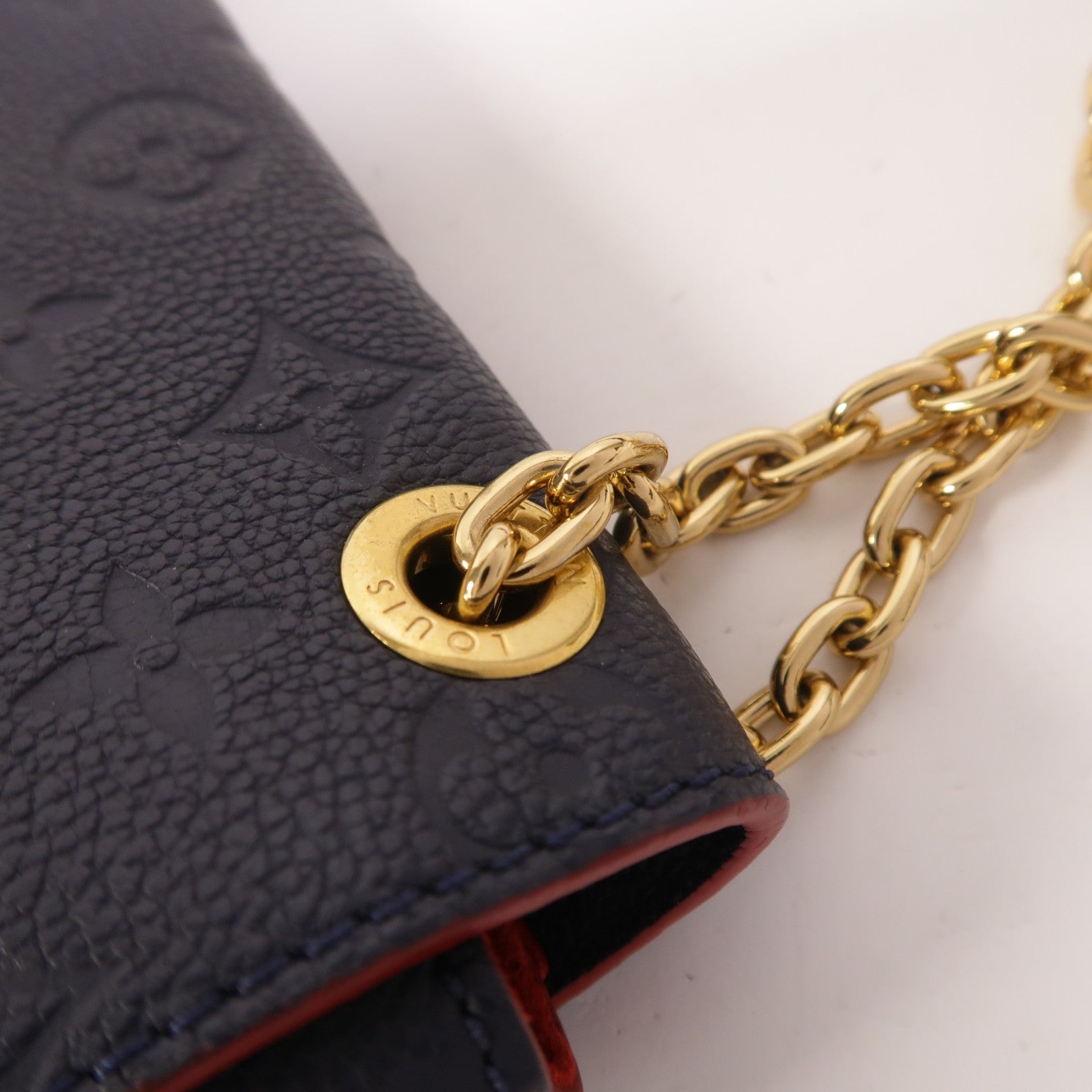 LOUIS VUITTON Monogram Empreinte Vavin PM金扣肩背袋深藍色