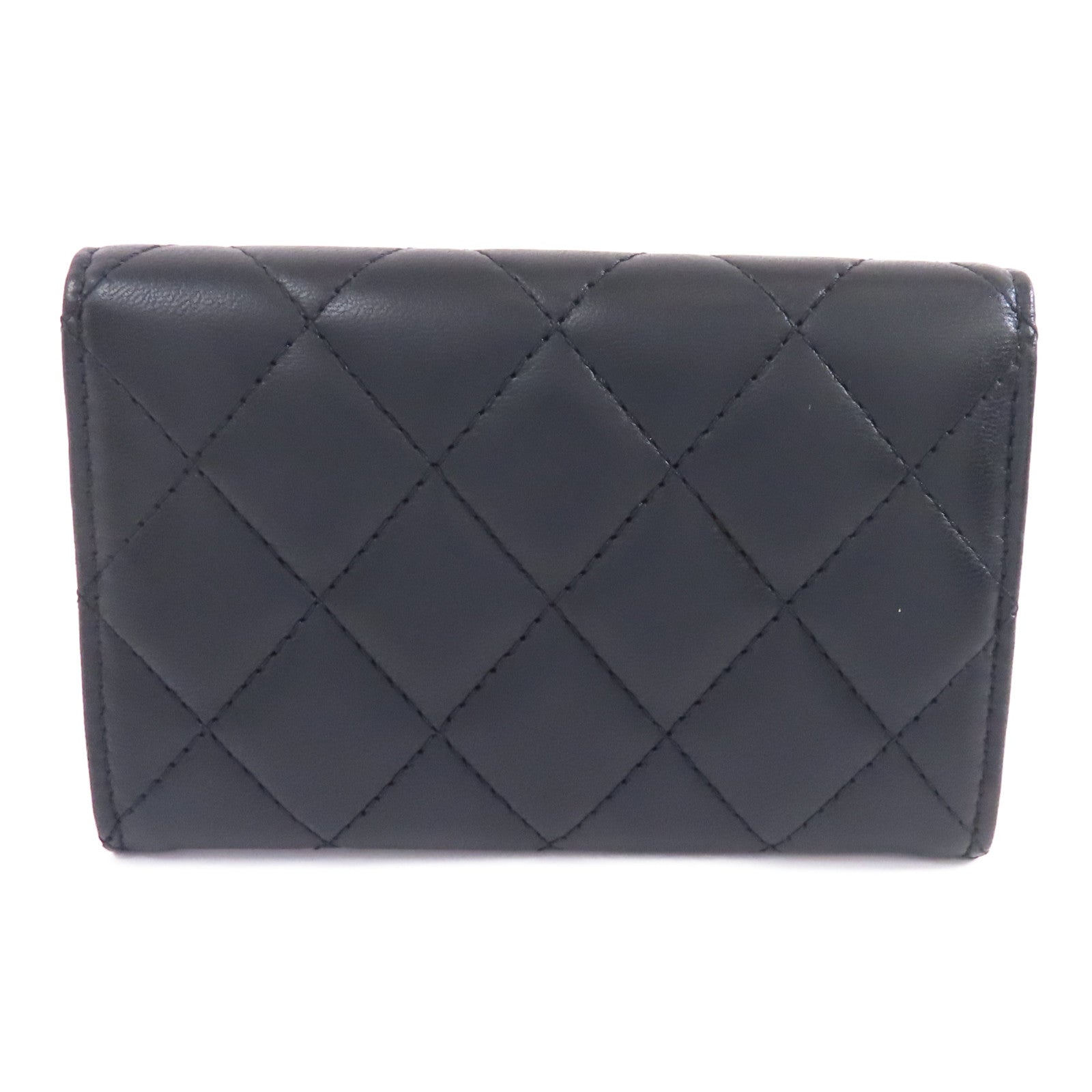 CHANEL 菱格羊皮皮革Card Case銀扣卡片套黑色