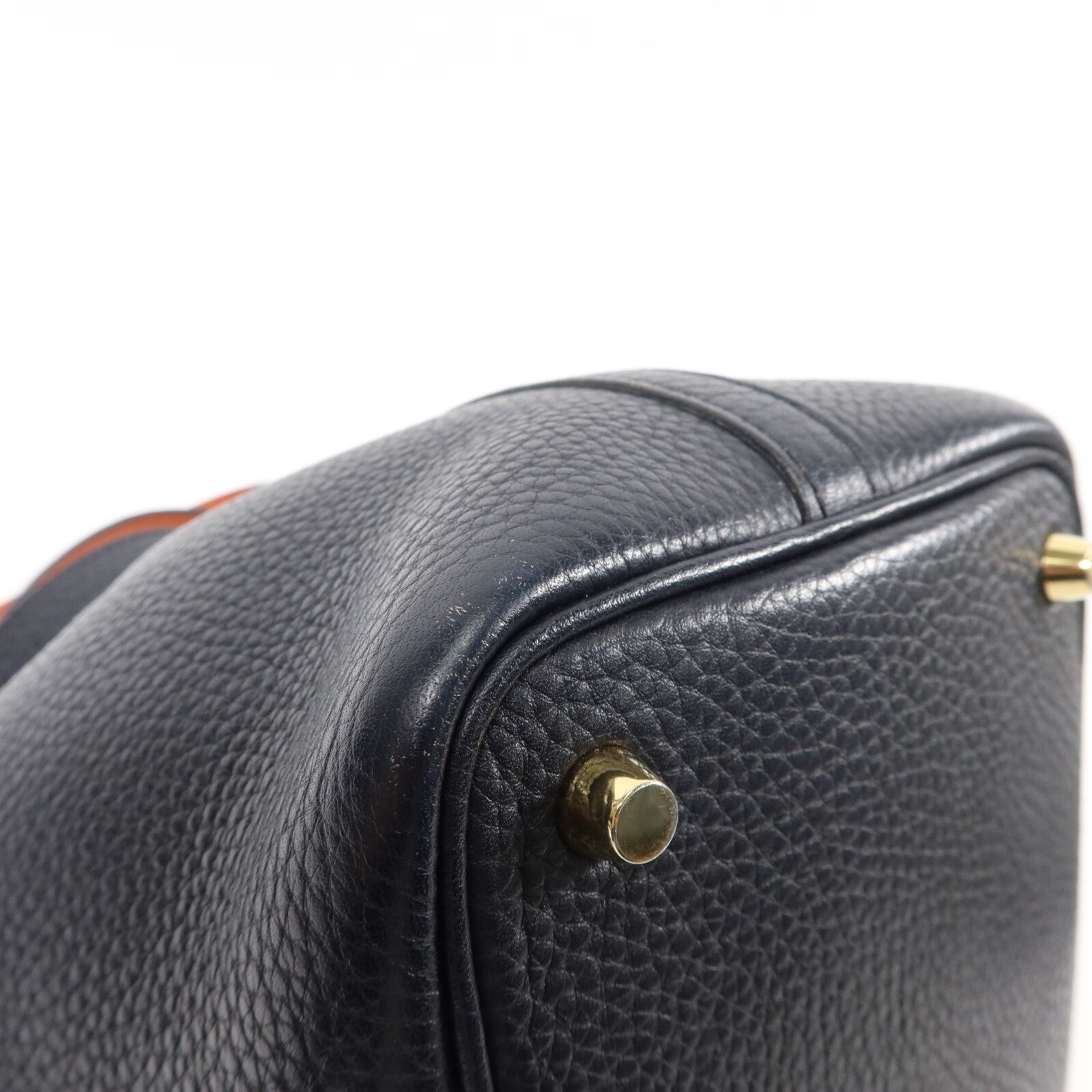 HERMES Clemence/Swift皮革Picotin PM手挽袋Bleu Indigo/Orange