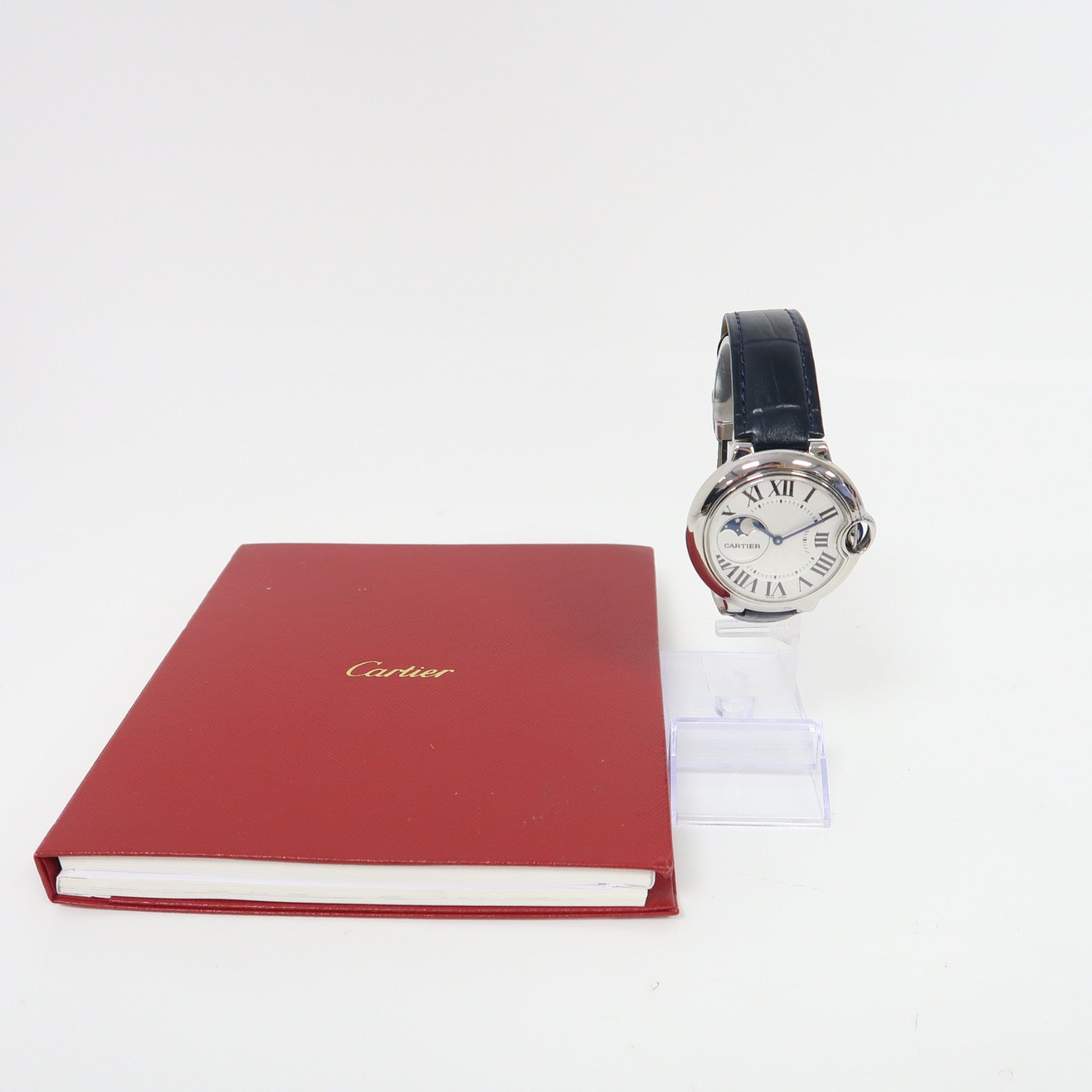 CARTIER Ballon Bleu Moonphase不鏽鋼/皮革帶手錶自動機芯白色