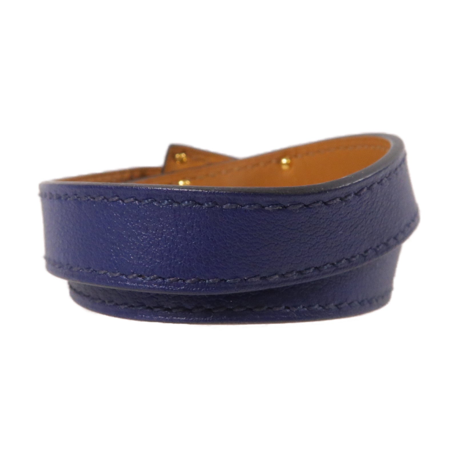 HERMES 【激減優惠】Swift皮革Kelly Double Tour Bracelet金扣手鐲藍色