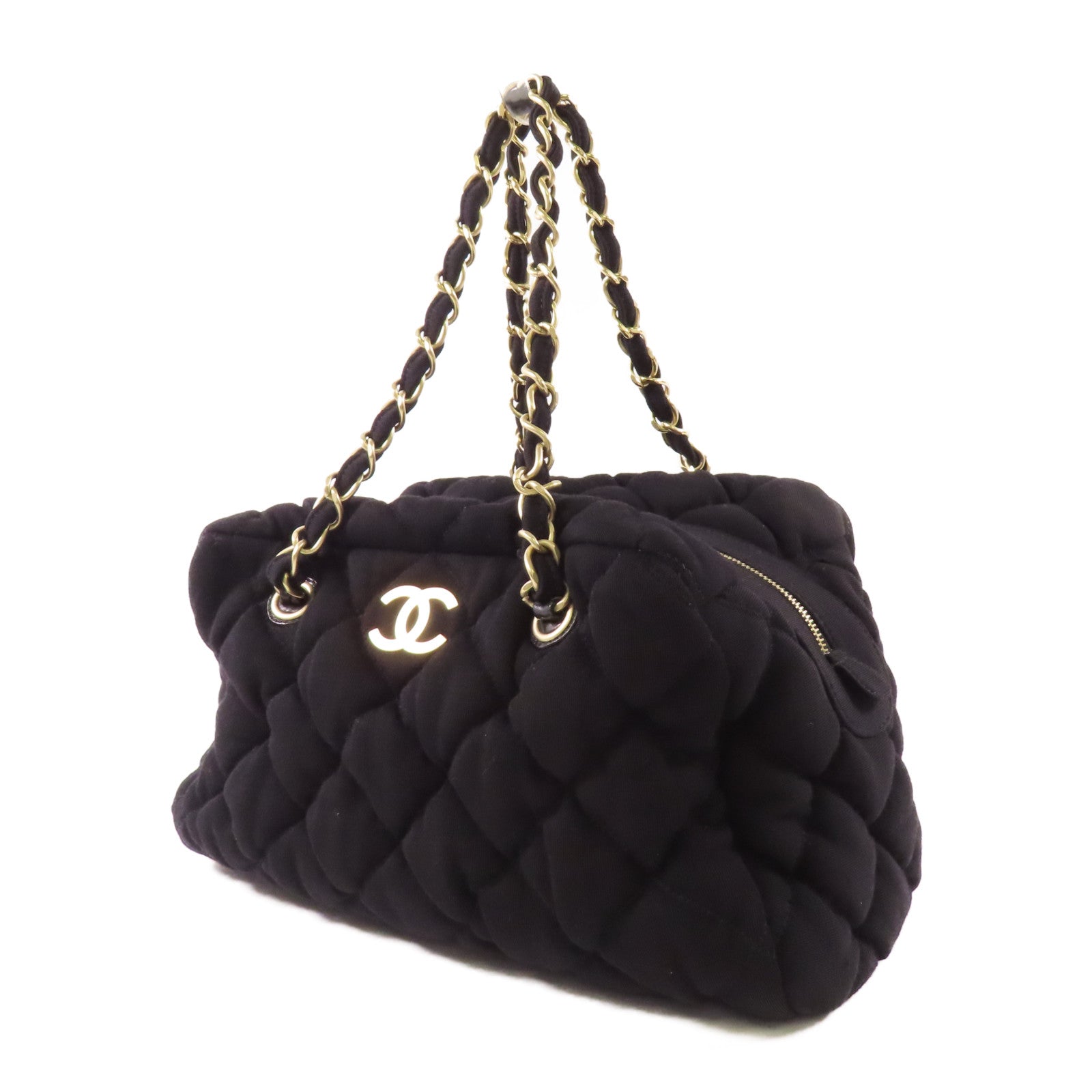 CHANEL 布料Bubble Bowler Bag銀扣鏈帶肩背袋