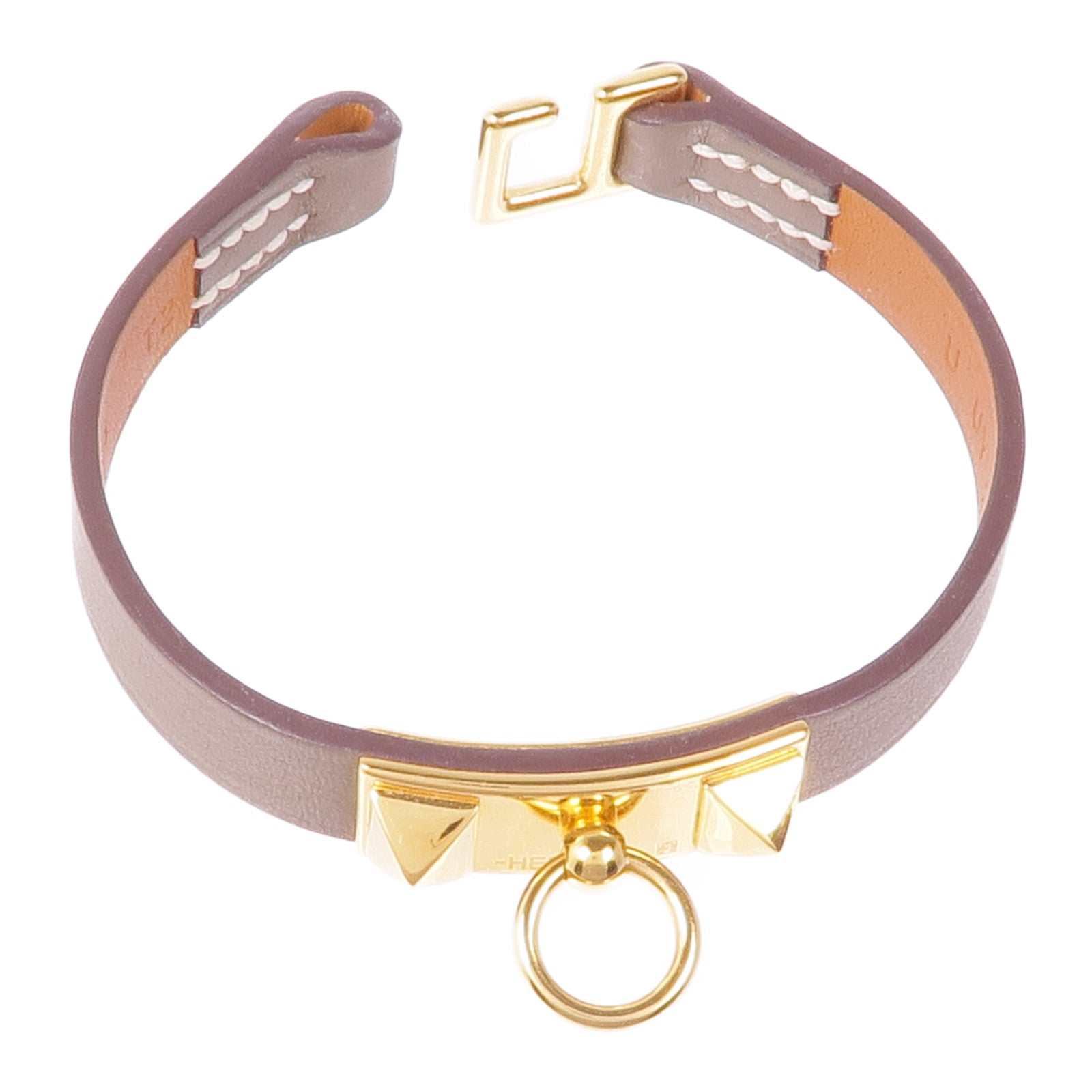 HERMES Swift皮革Rivale Mini Bracelet金扣手帶Etoupe