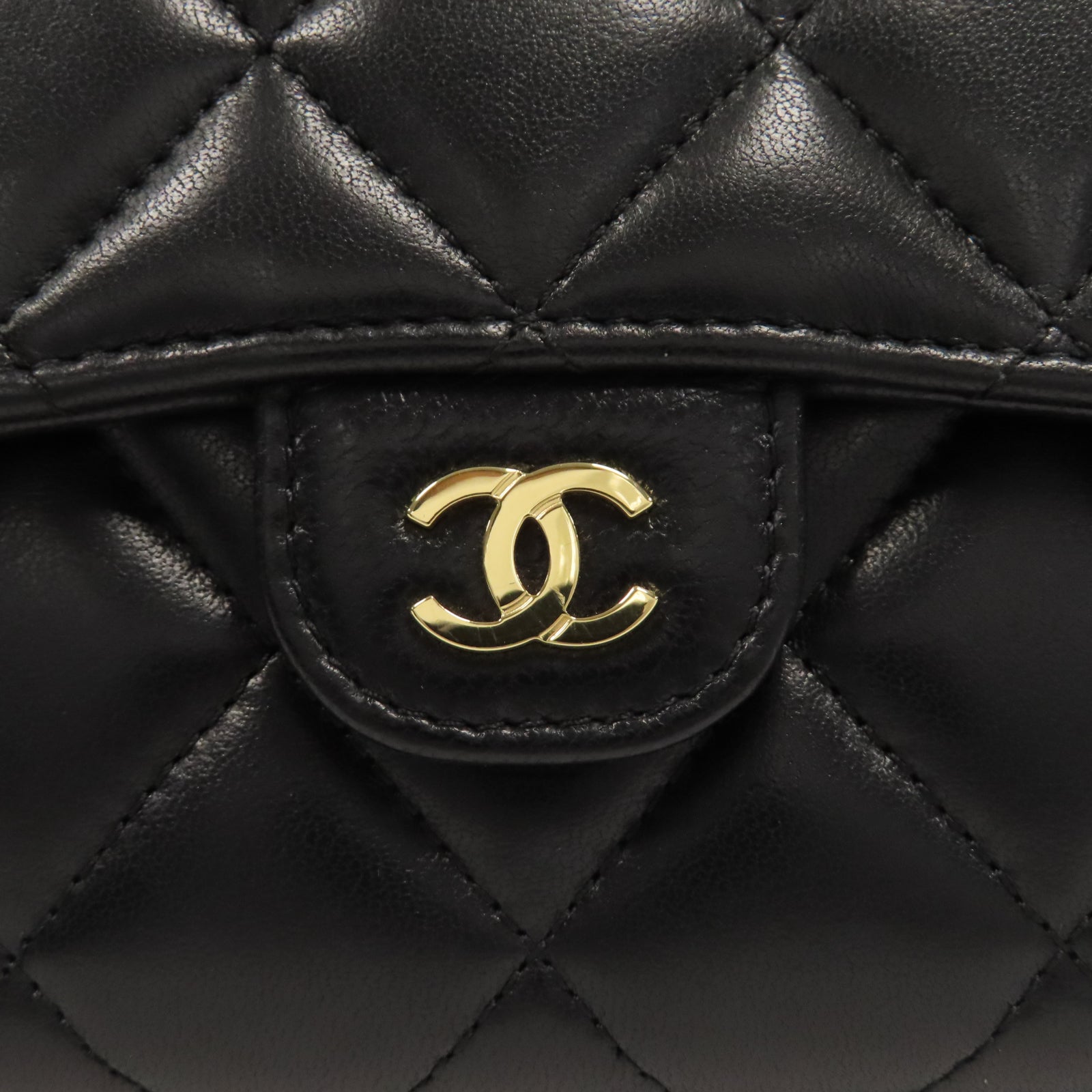 CHANEL 菱格羊皮皮革Long Wallet金扣長錢包黑色