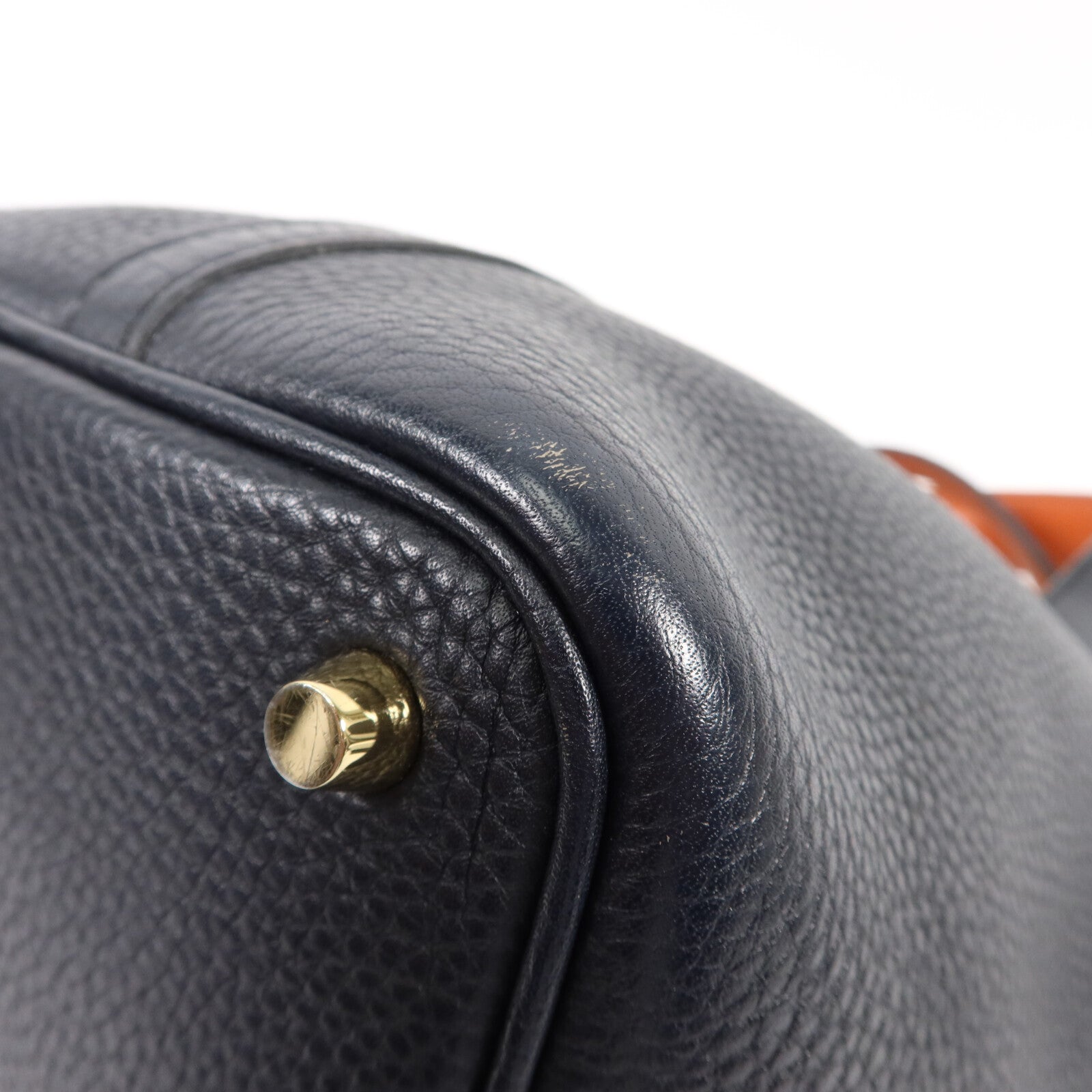 HERMES Clemence/Swift皮革Picotin PM手挽袋Bleu Indigo/Orange