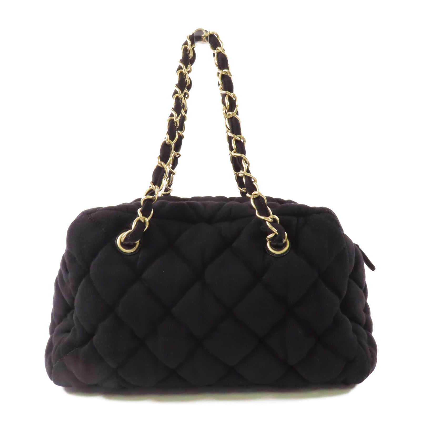 CHANEL 布料Bubble Bowler Bag銀扣鏈帶肩背袋