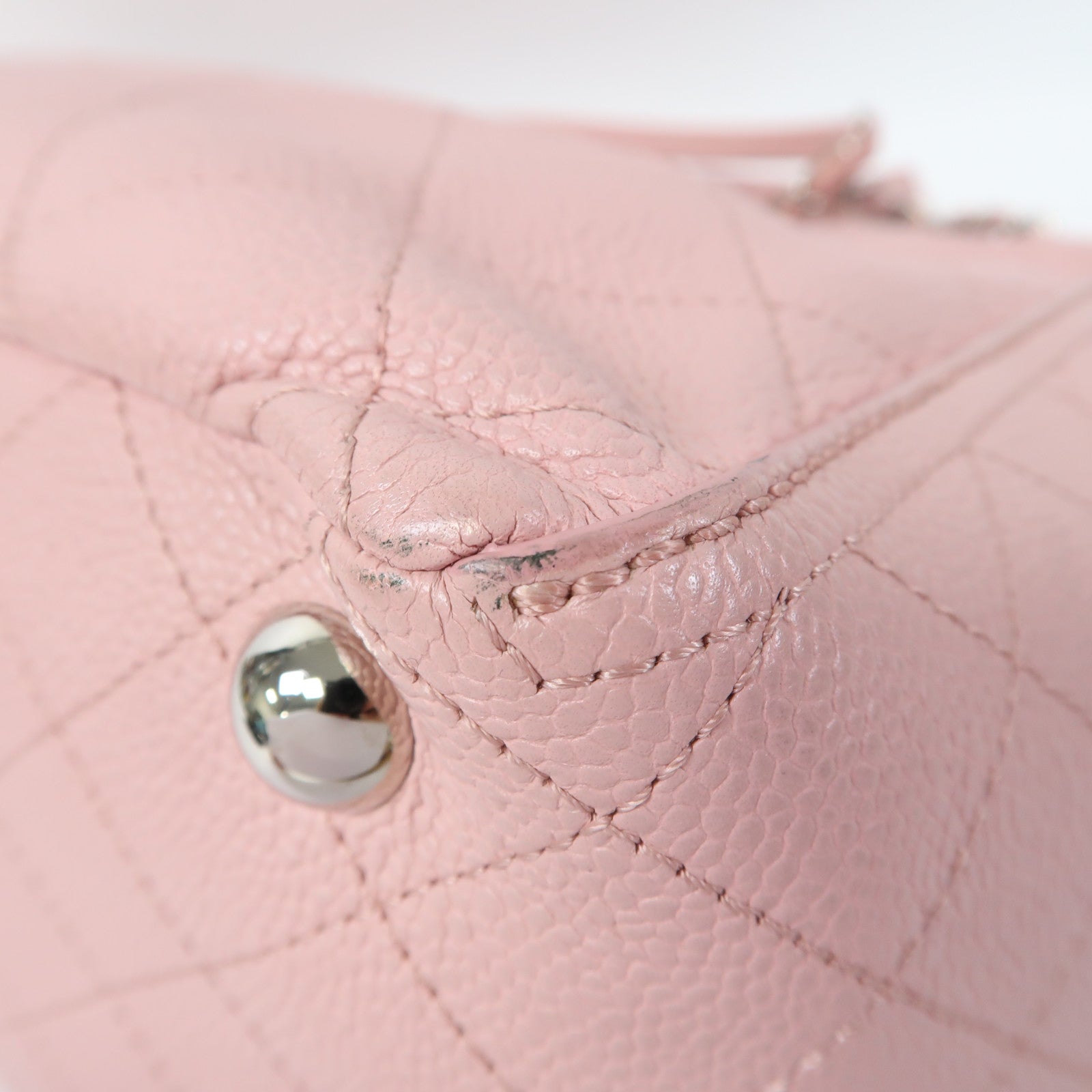 CHANEL 菱格Caviar皮革Shoulder Bag銀扣手挽肩背兩用袋粉紅色