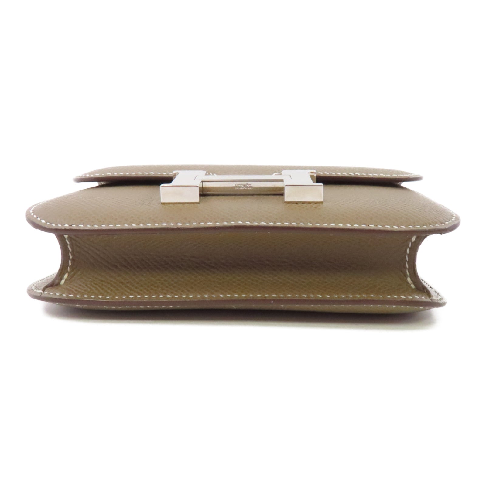 HERMES Epsom皮革Constance Mini銀扣肩背袋Etoupe/米灰色