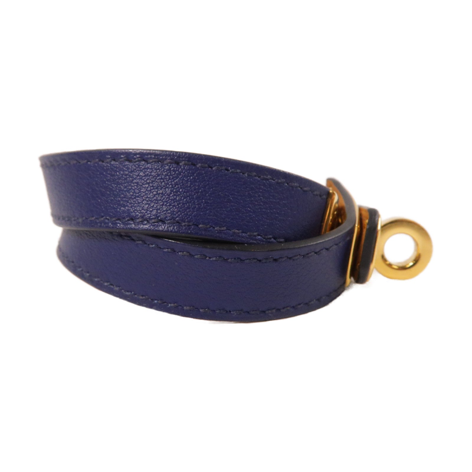 HERMES 【激減優惠】Swift皮革Kelly Double Tour Bracelet金扣手鐲藍色