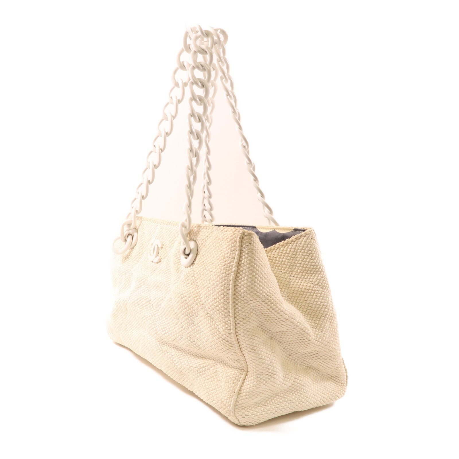 CHANEL CC Shoulder Bag Raffia White
