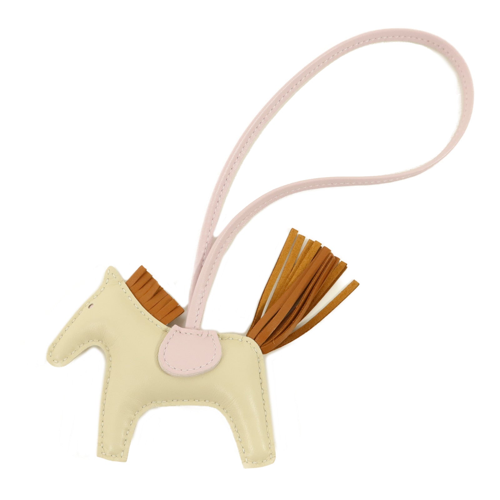 HERMES Milo皮革Rodeo PM掛飾Craie/Mauve Pale/Gold