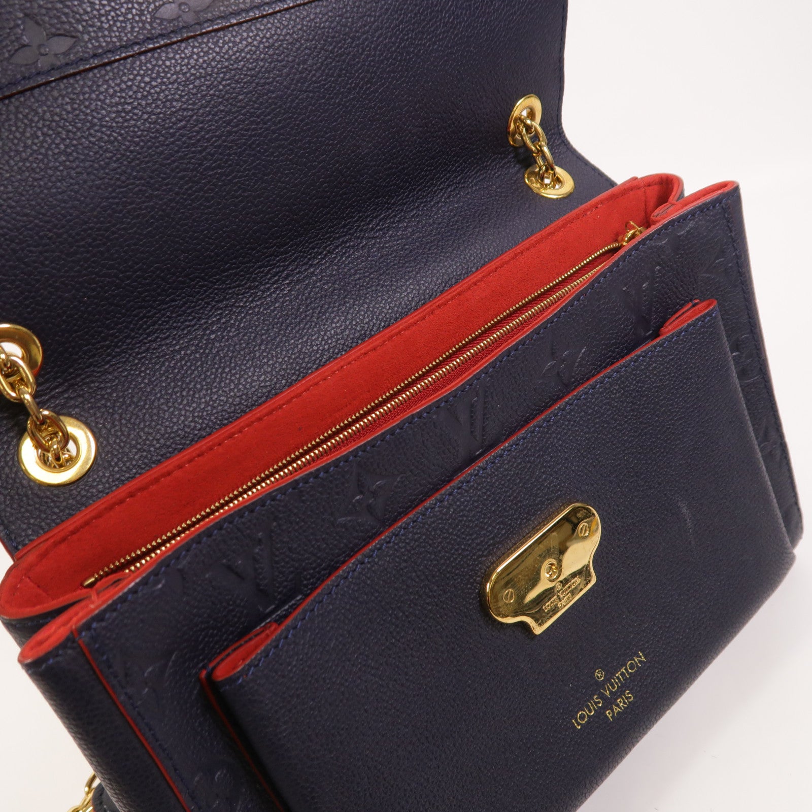 LOUIS VUITTON Monogram Empreinte Vavin PM金扣肩背袋深藍色