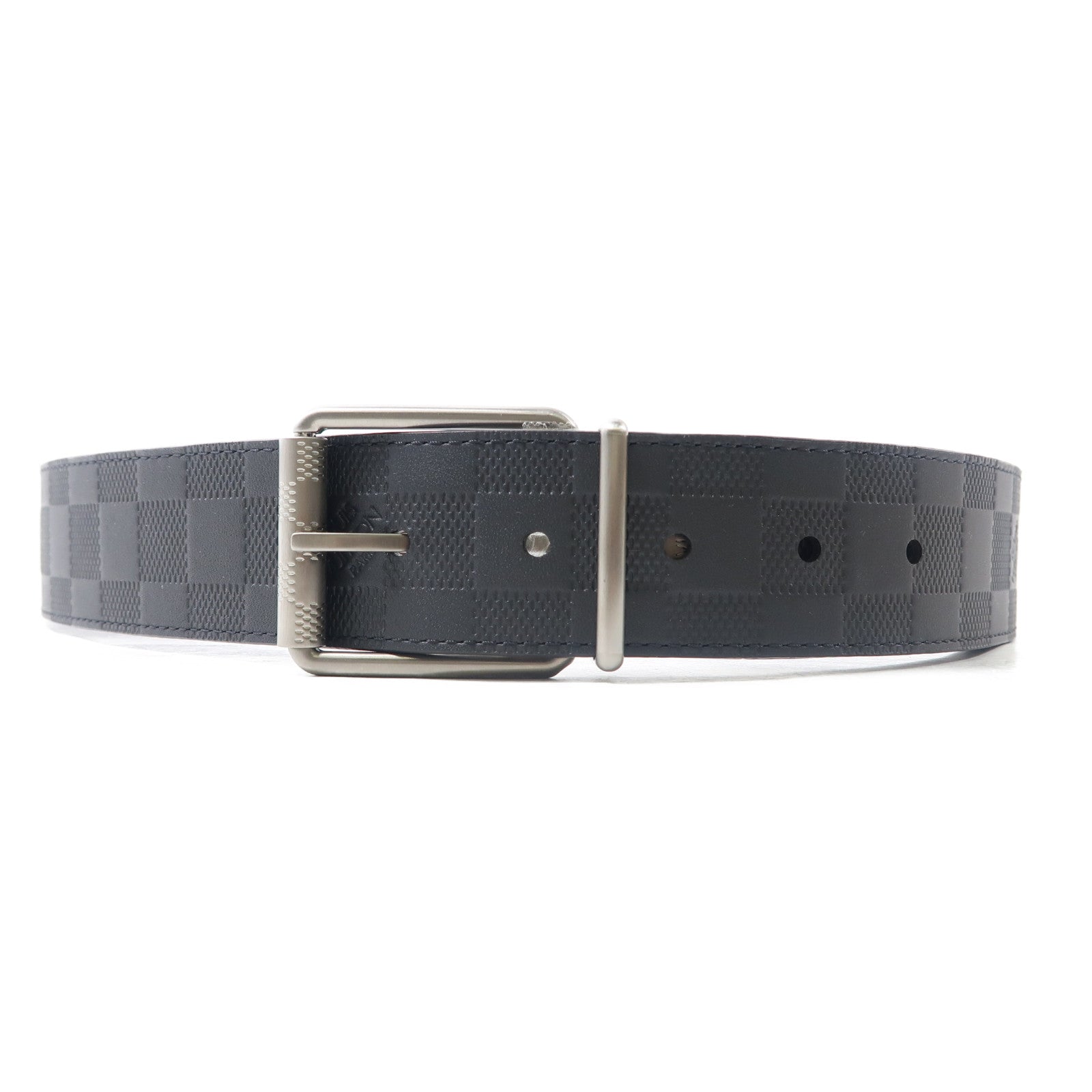 LOUIS VUITTON Damier Infini Damier Print Reversible銀扣皮帶黑色