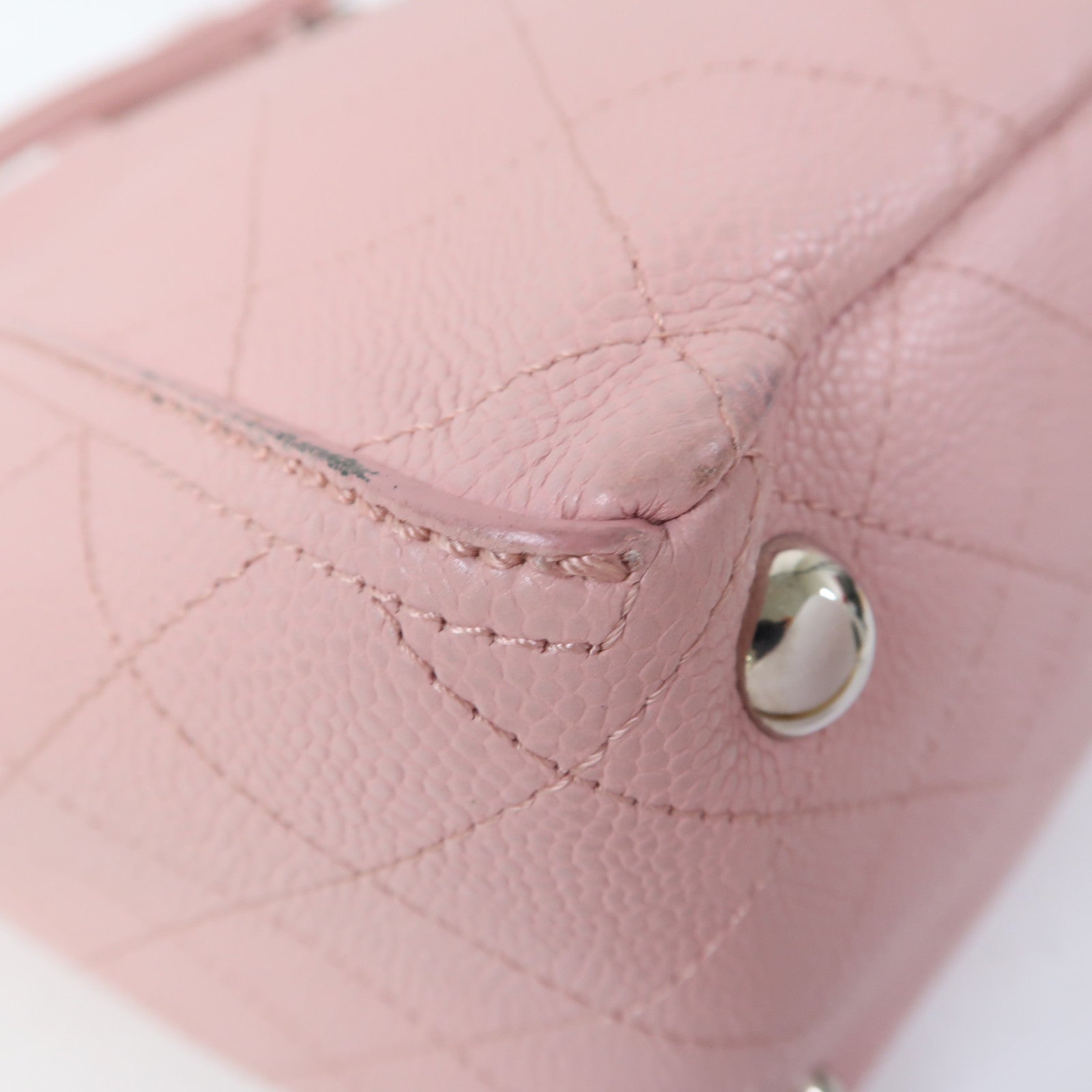 CHANEL 菱格Caviar皮革Shoulder Bag銀扣手挽肩背兩用袋粉紅色